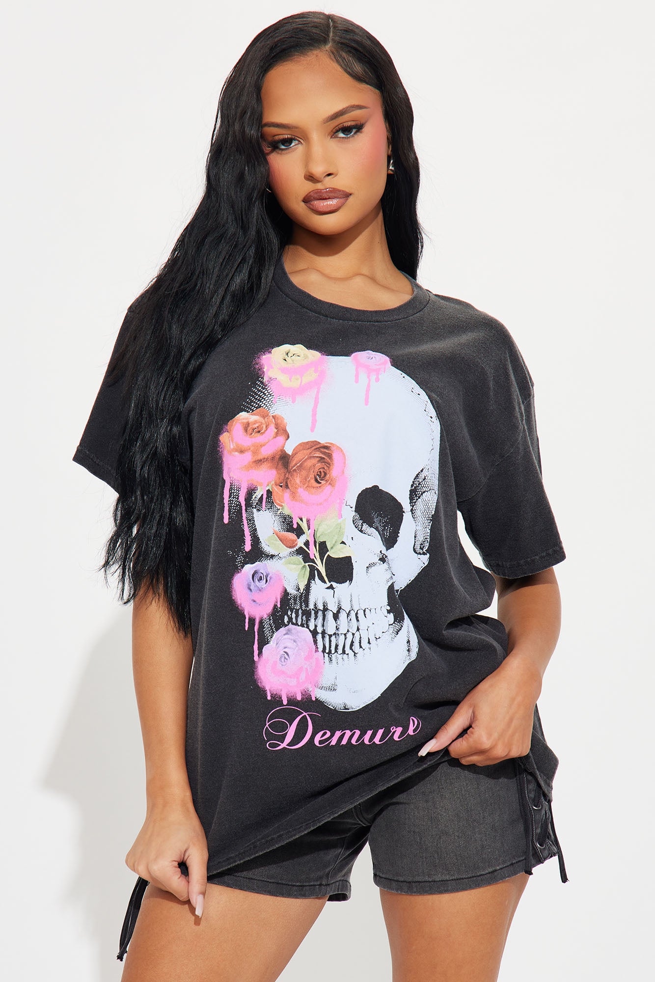 Glimmer Skull Washed Oversized Tee