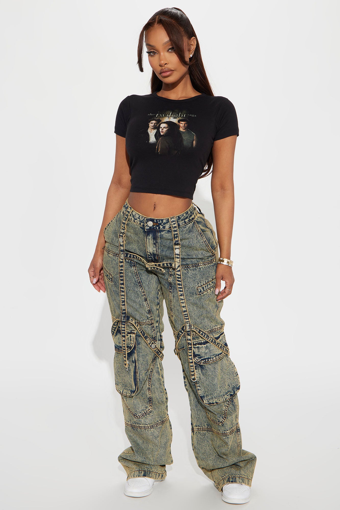 Marlee Strappy Acid Wash Straight Leg Jeans