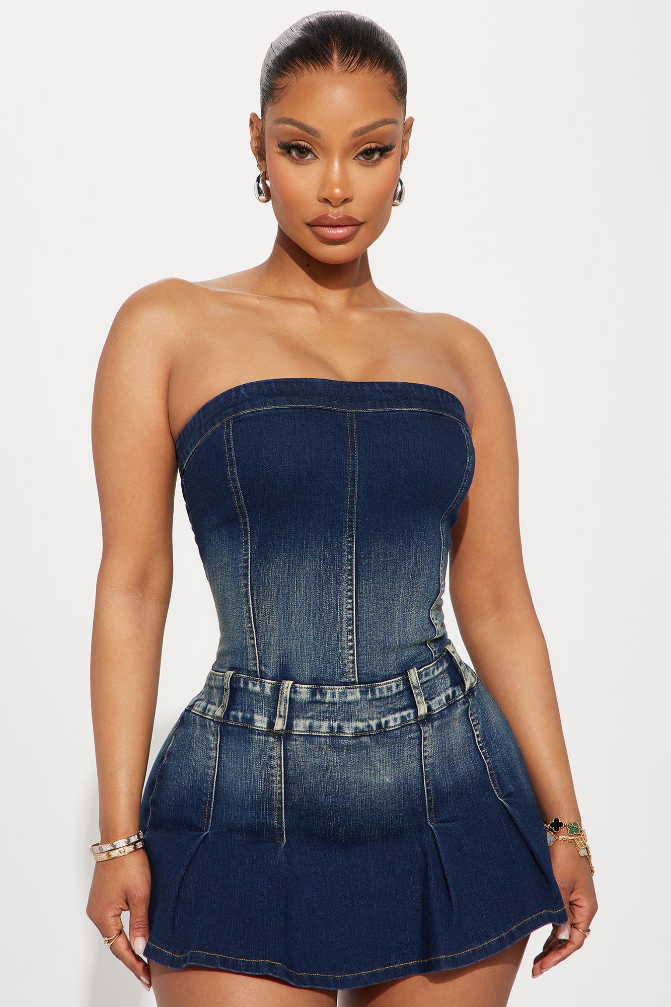 On Repeat Pleated Denim Romper