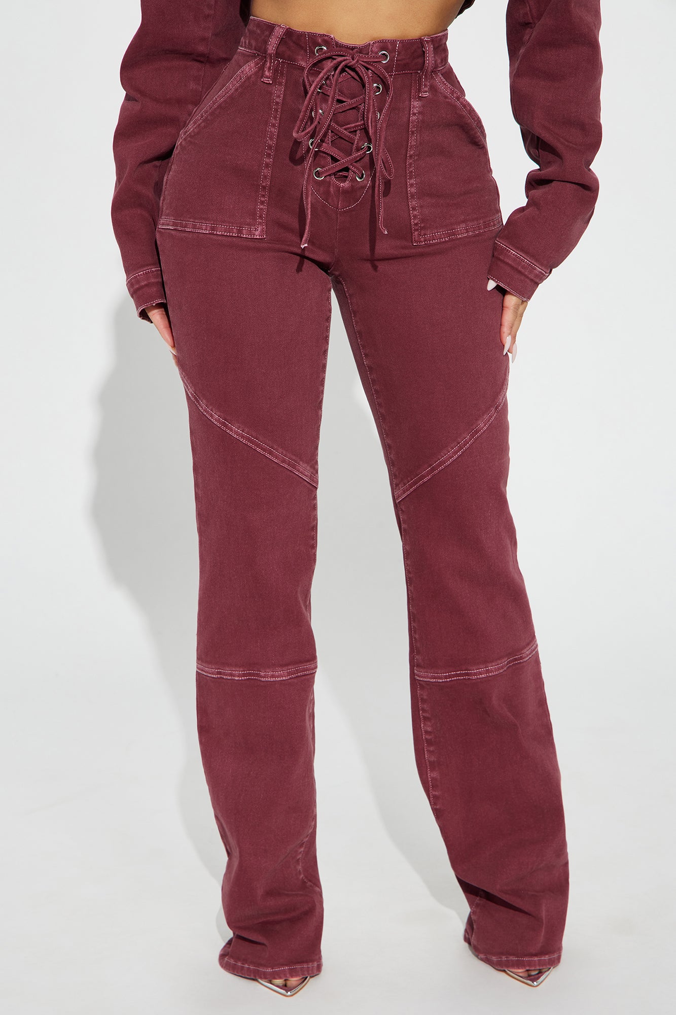 Bordeaux Lace Up Bootcut Jeans