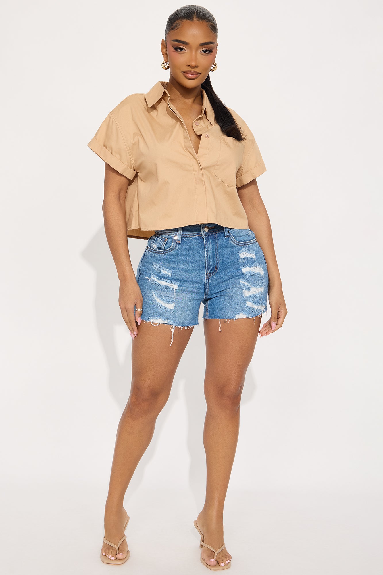 Lena Stretch Destructed Denim Shorts