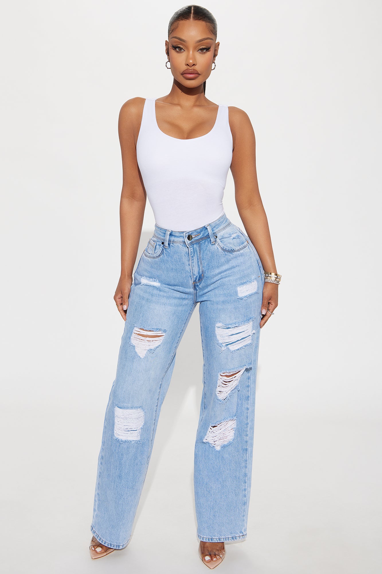 Livvy Stretch Ripped Straight Leg Jeans