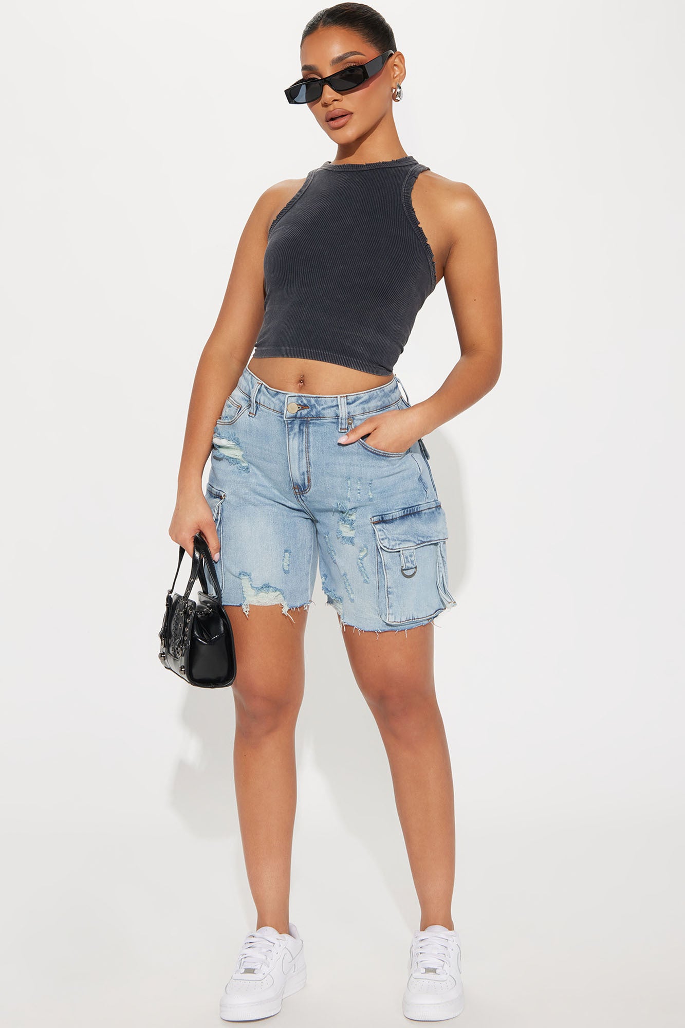 Find A Way Stretch Cargo Denim Shorts