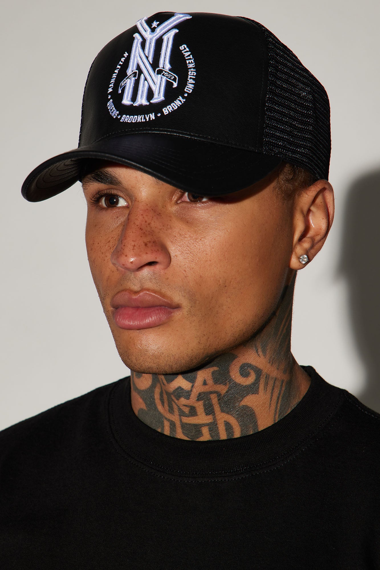 NY Faux Leather Trucker Hat