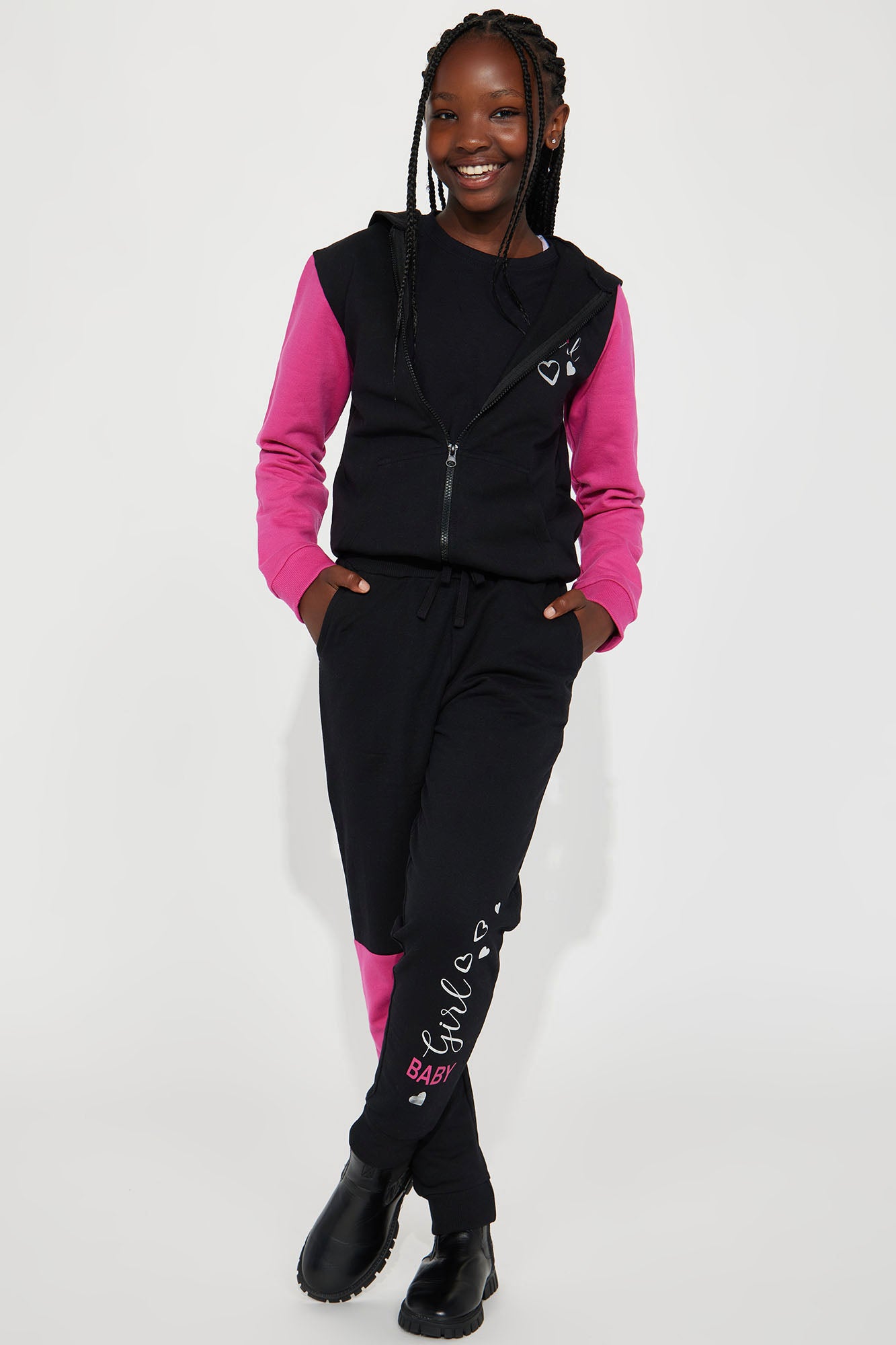 Mini Baby Girl Colorblock Fleece Jogger Set