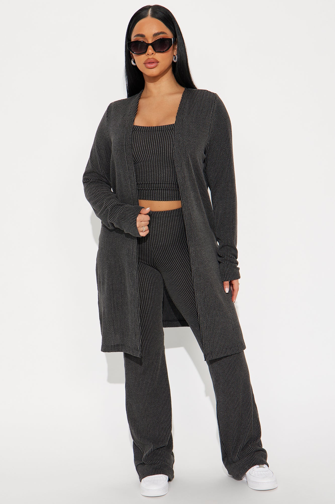 Weekend Vibe Ribbed 3 Piece Pant Set