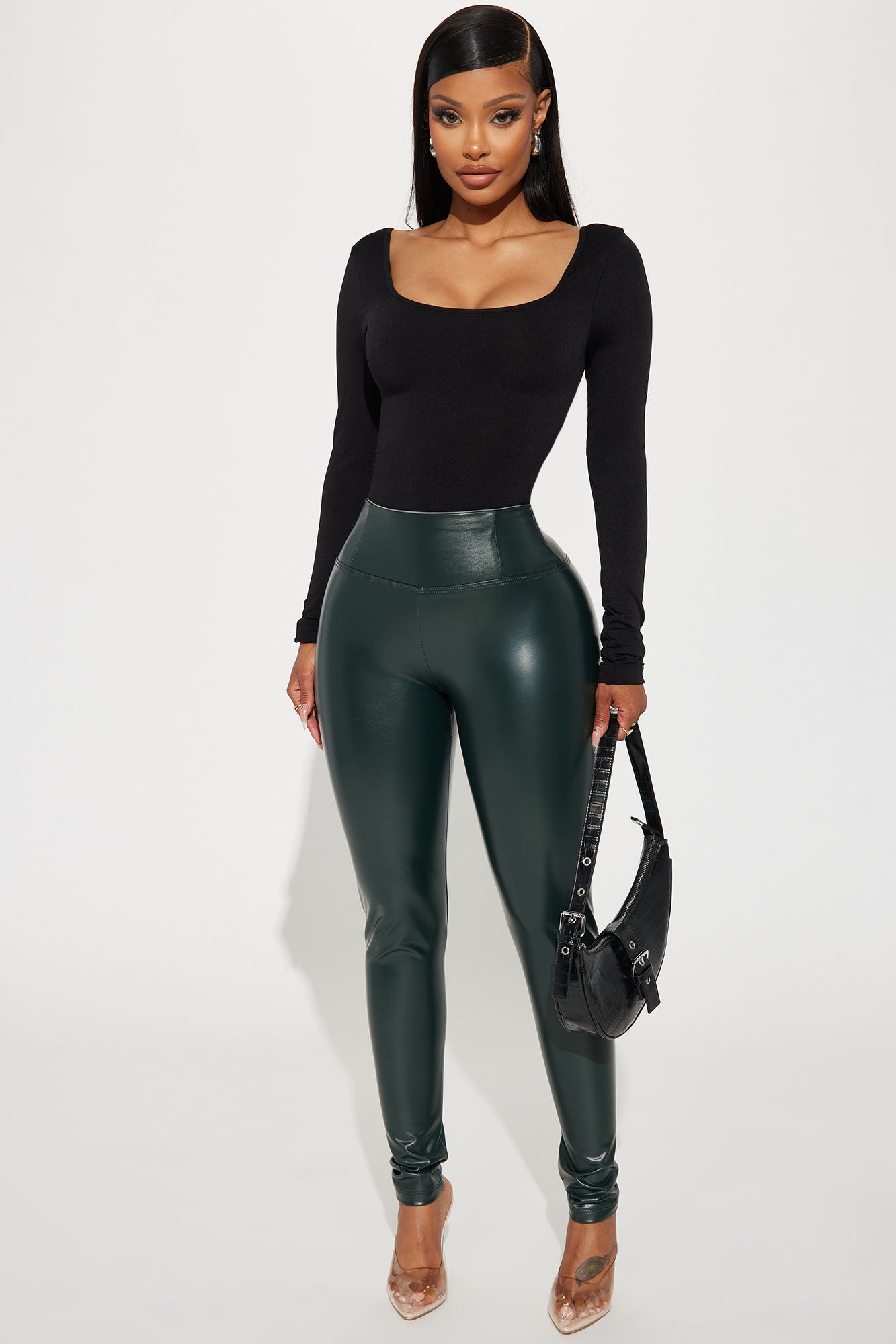 Faux Leather Tummy Tuck Leggings