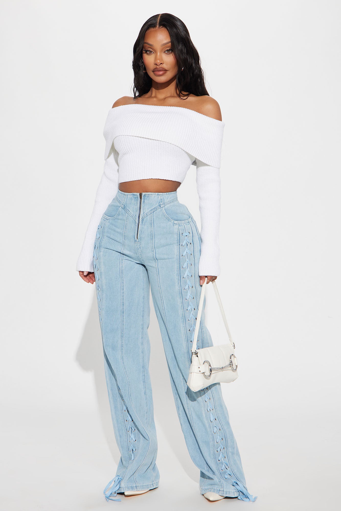 Kendall Lace Up Non Stretch Straight Leg Jeans