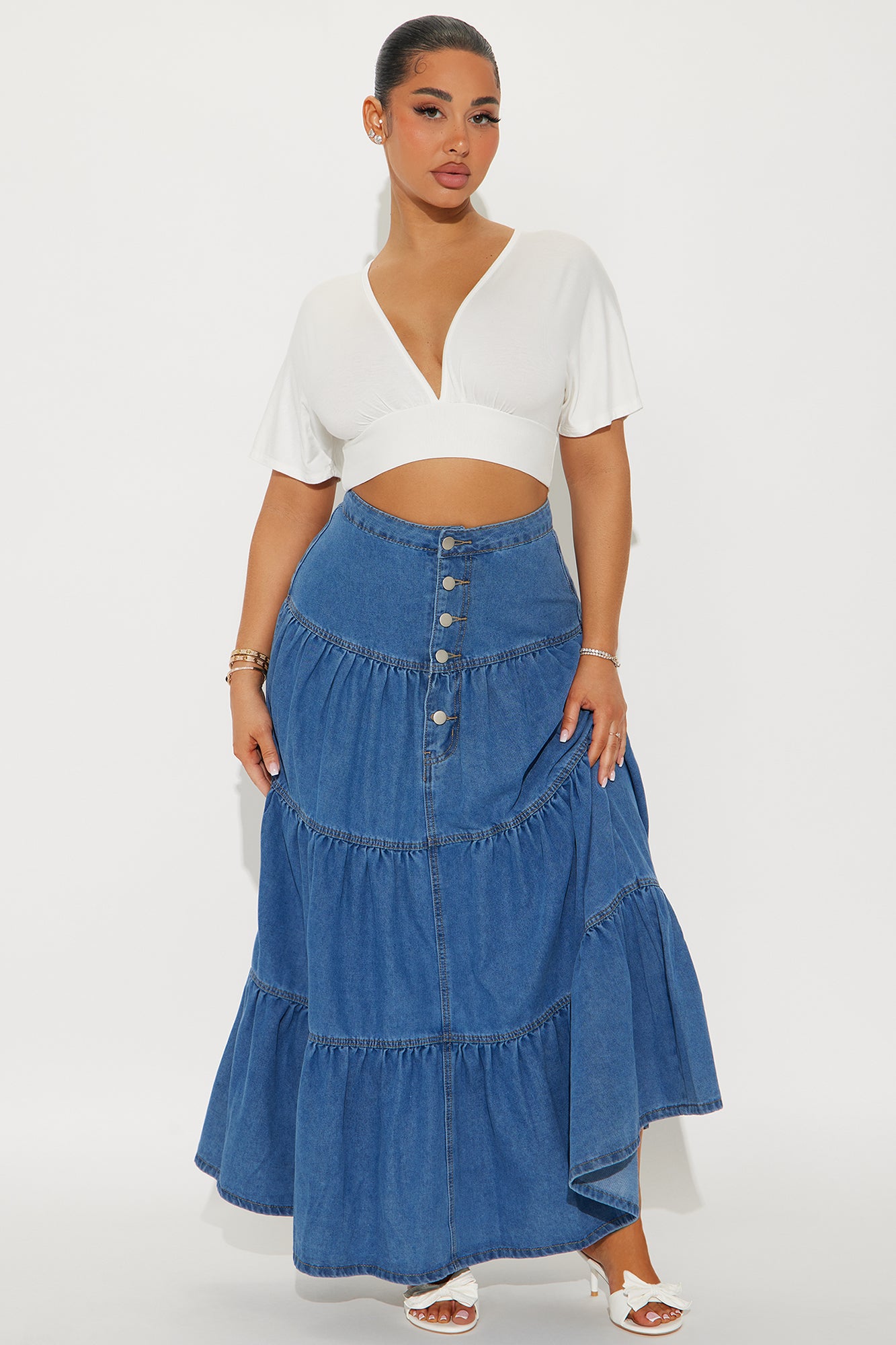 Doreen Tiered Denim Maxi Skirt