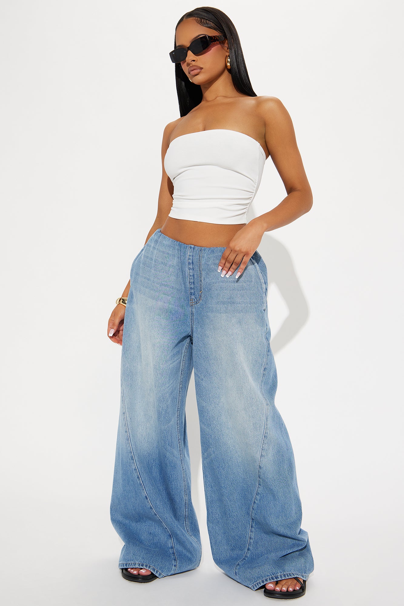 Janessa Cutoff Waistband Wide Leg Jeans