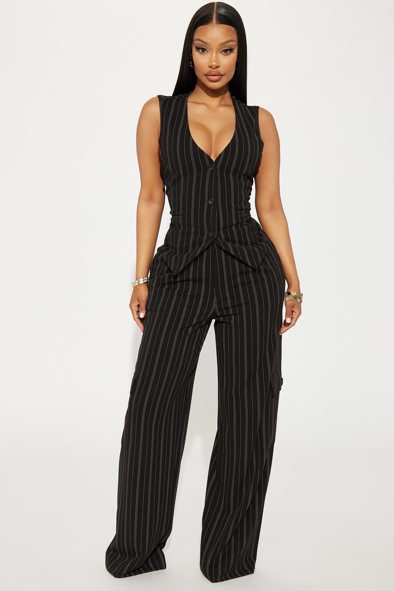 Heidy Pinstripe Vest Pant Set