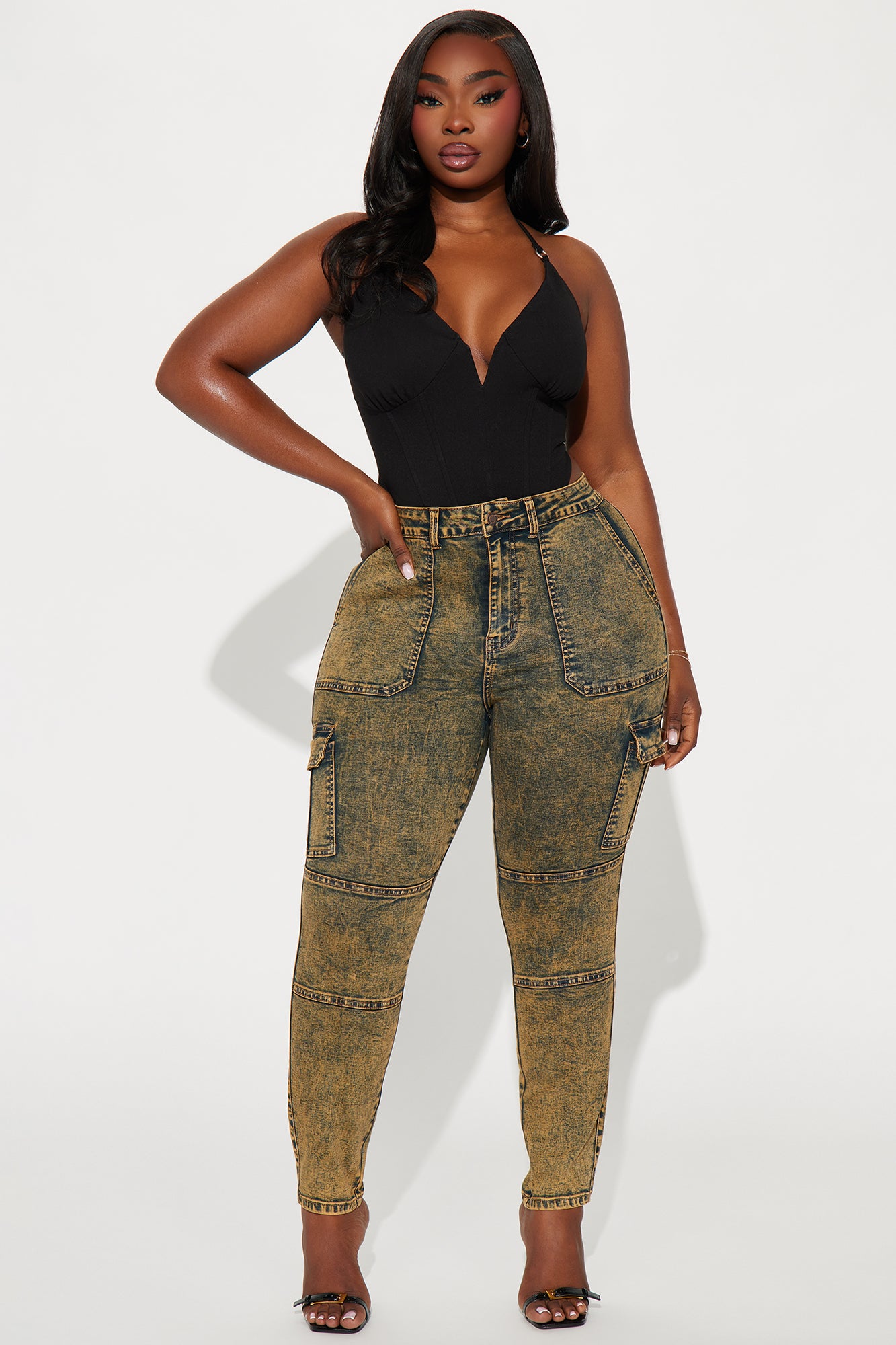Jallisa Stretch Acid Wash Cargo Skinny Jeans