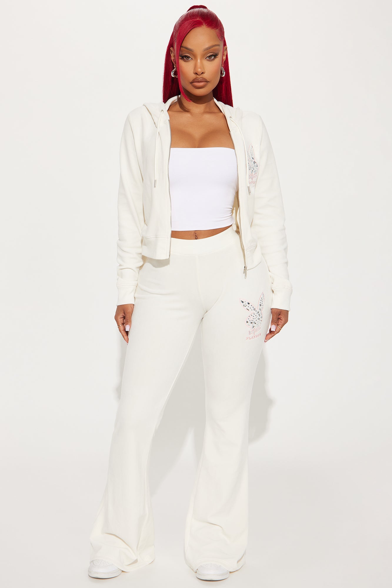 Playboy Rhinestone Velour Flared Pant