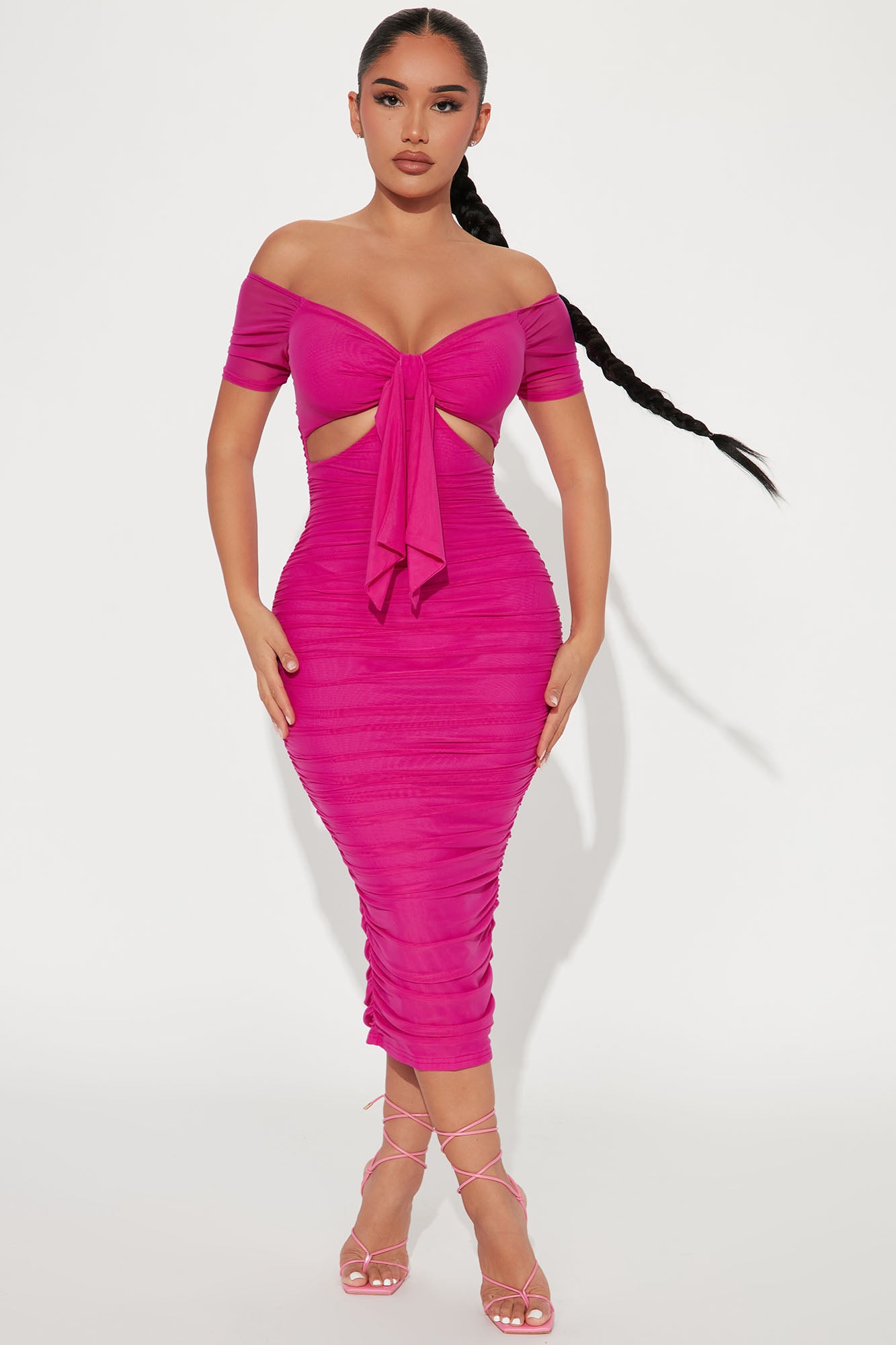 Simple And Sweet Mesh Ruched Dress
