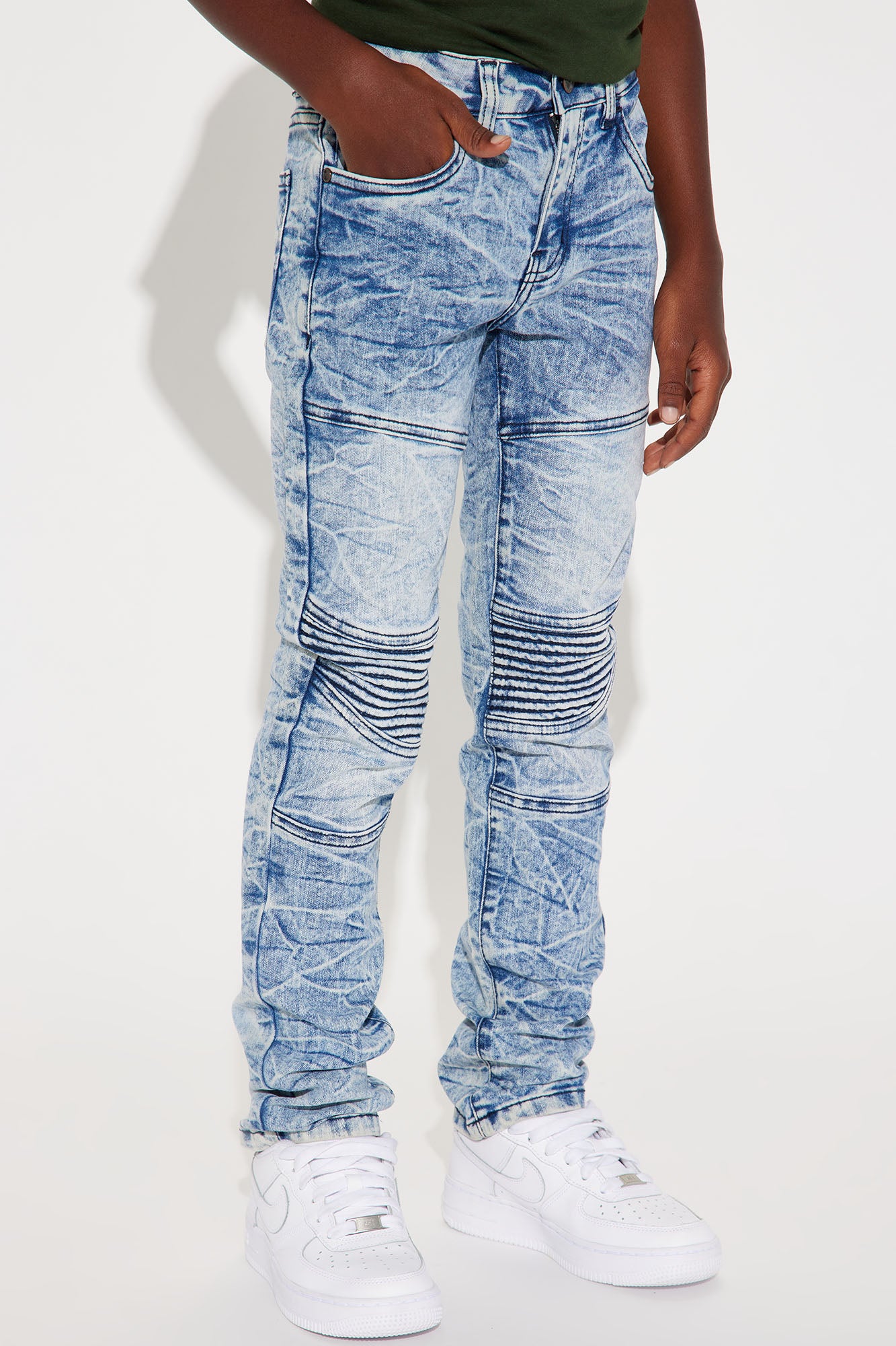 Mini Stretch Denim Rip And Repair Moto Skinny Jeans