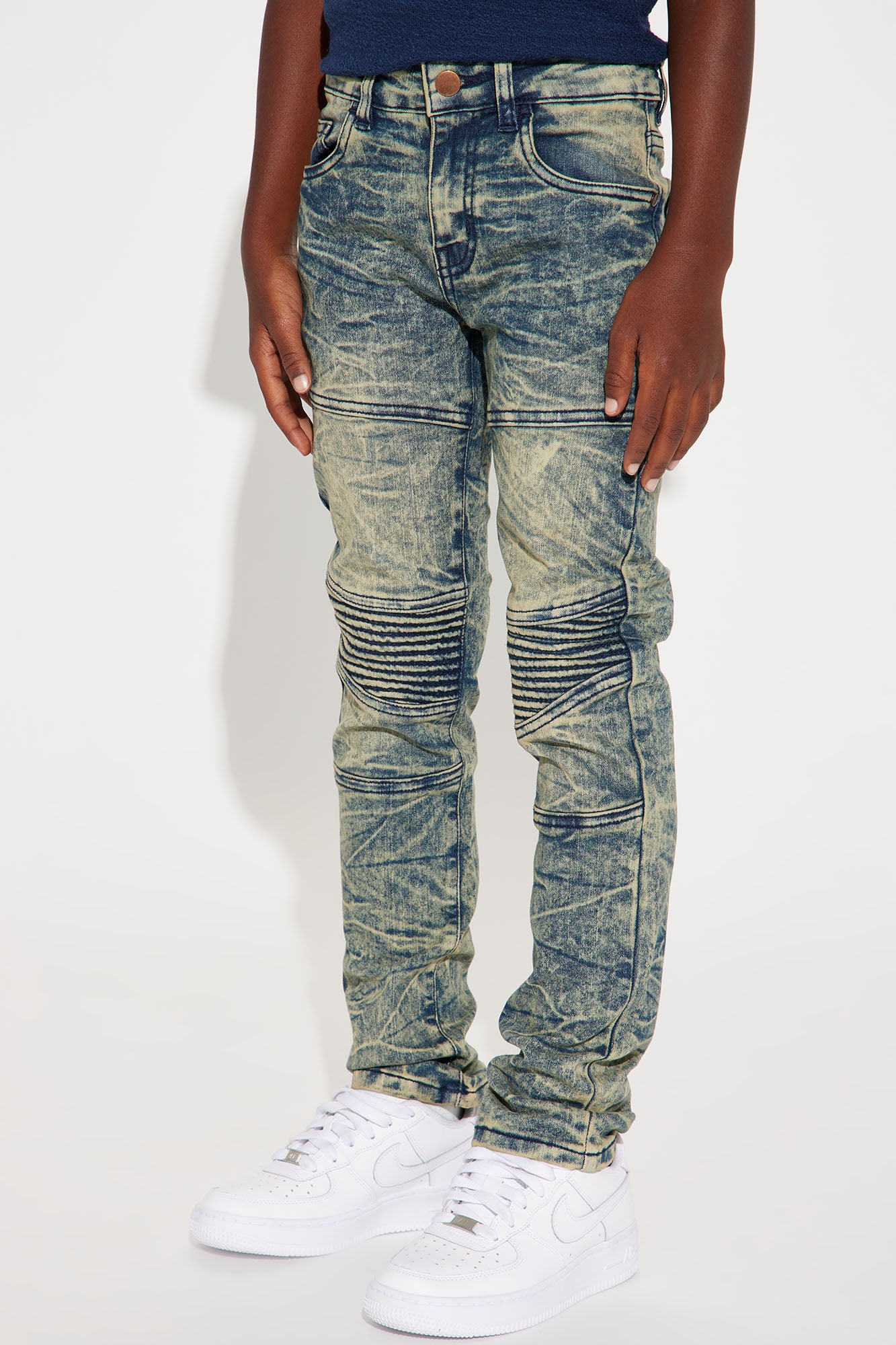 Mini Stretch Denim Rip And Repair Moto Skinny Jeans