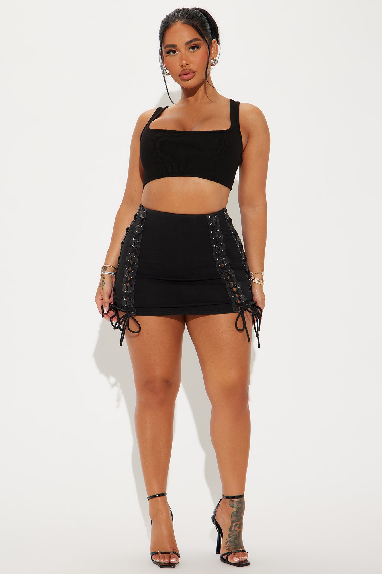 For The Win Lace Up Mini Skirt