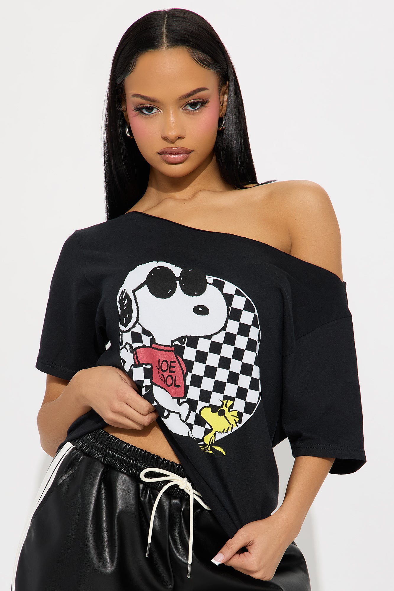 Snoopy Joe Checkered Off Shoulder Top