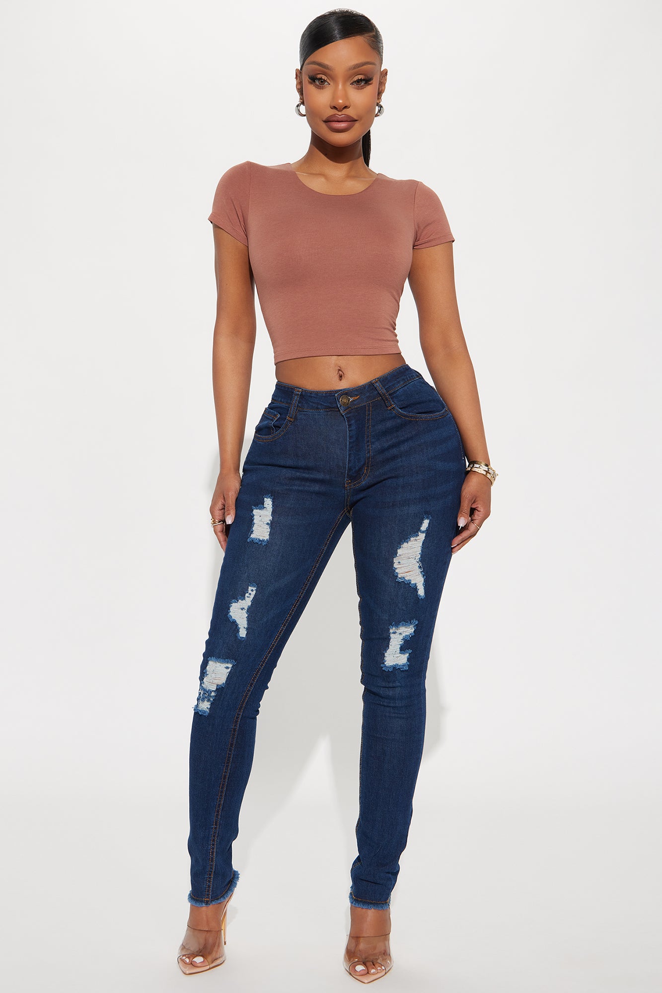 One Hit Wonder Ripped Mid Rise Skinny Jeans