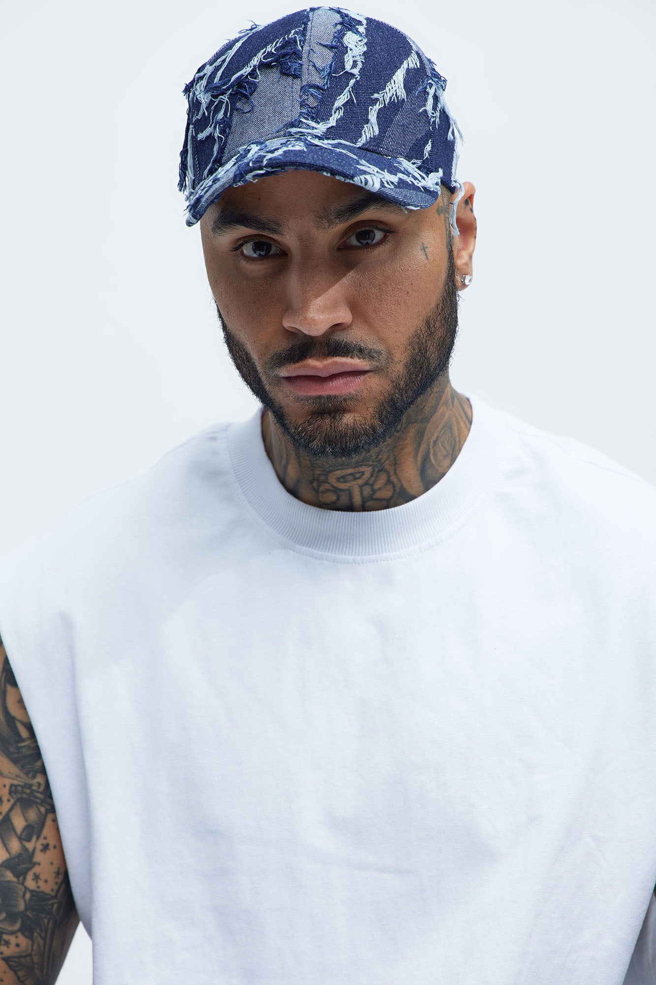Distressed Denim Strapback Hat