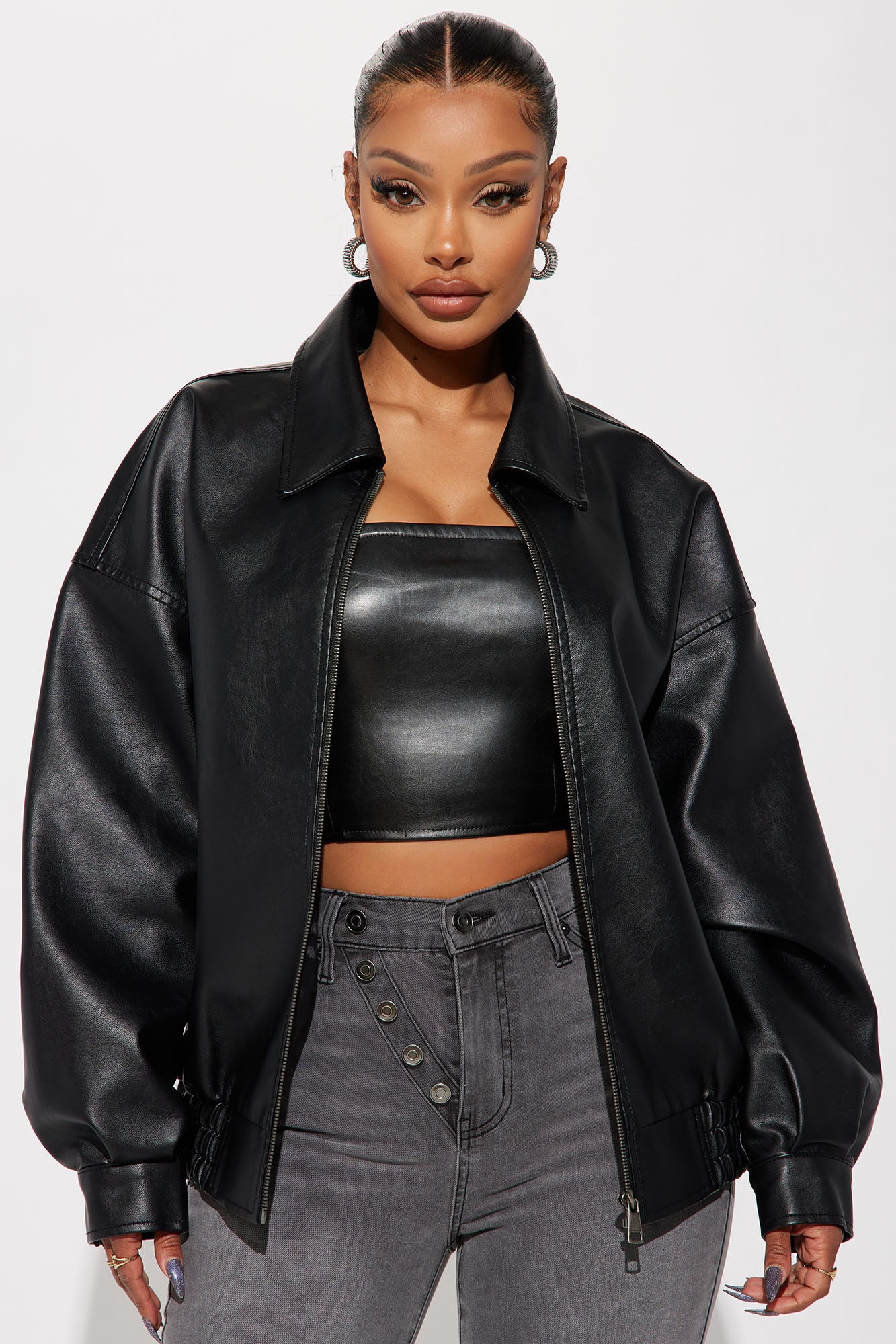 Hustle Mode Oversized Faux Leather Jacket