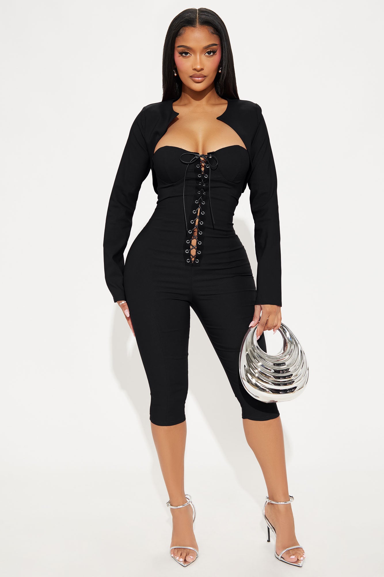 Gia Lace Up Capri Jumpsuit Set