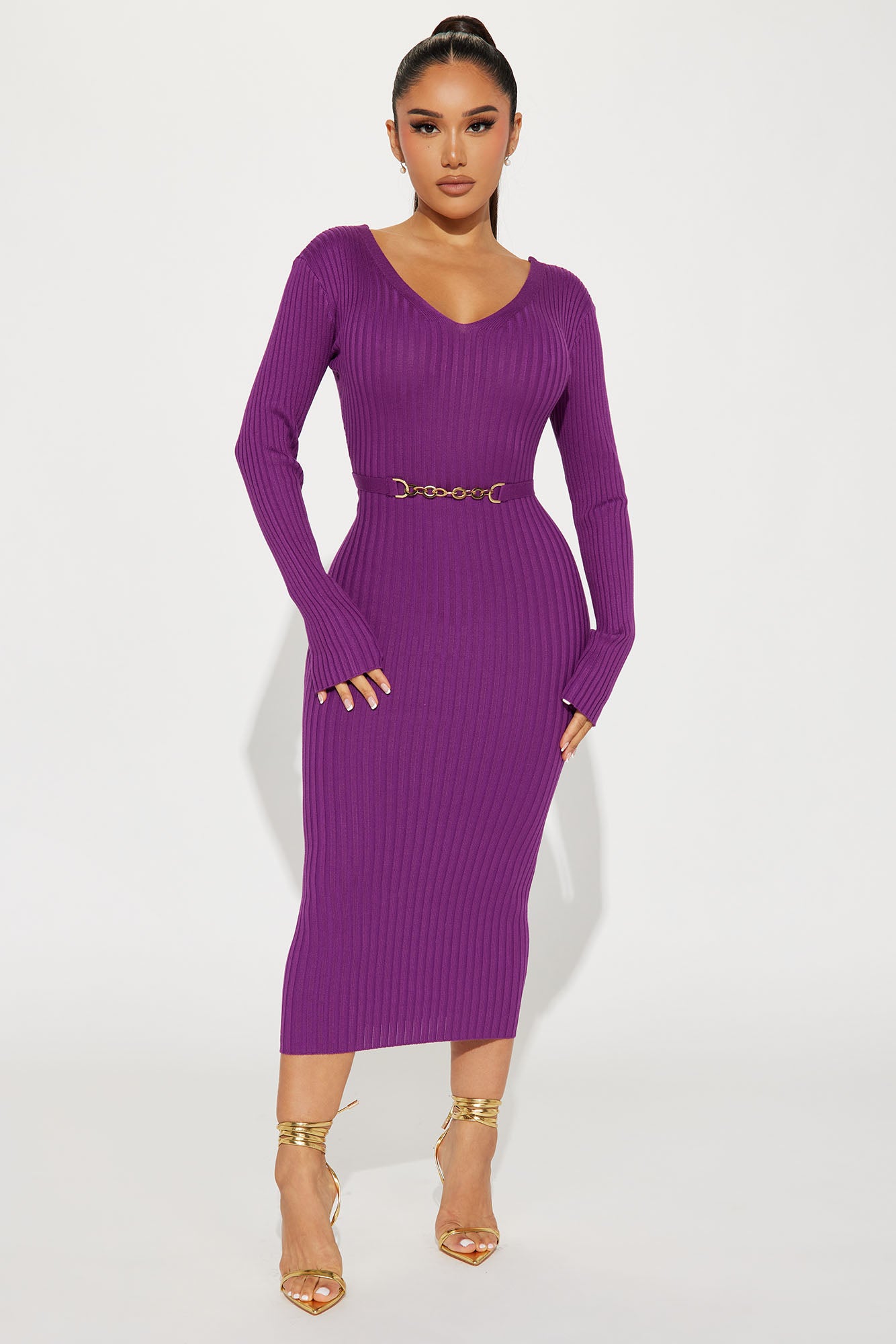 Rocking Baddie V- Neckline Midi Dress
