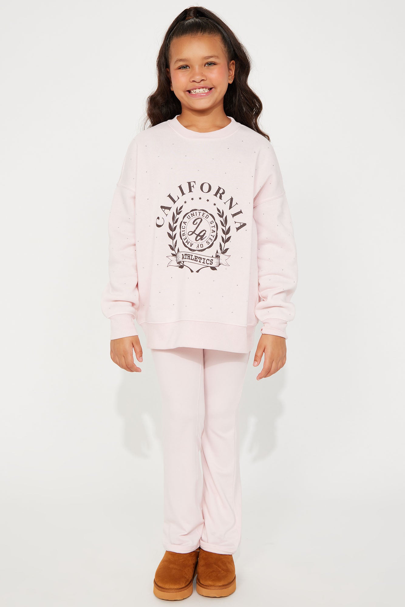 Mini California Oversized Crew & Fleece Flare Pant Set