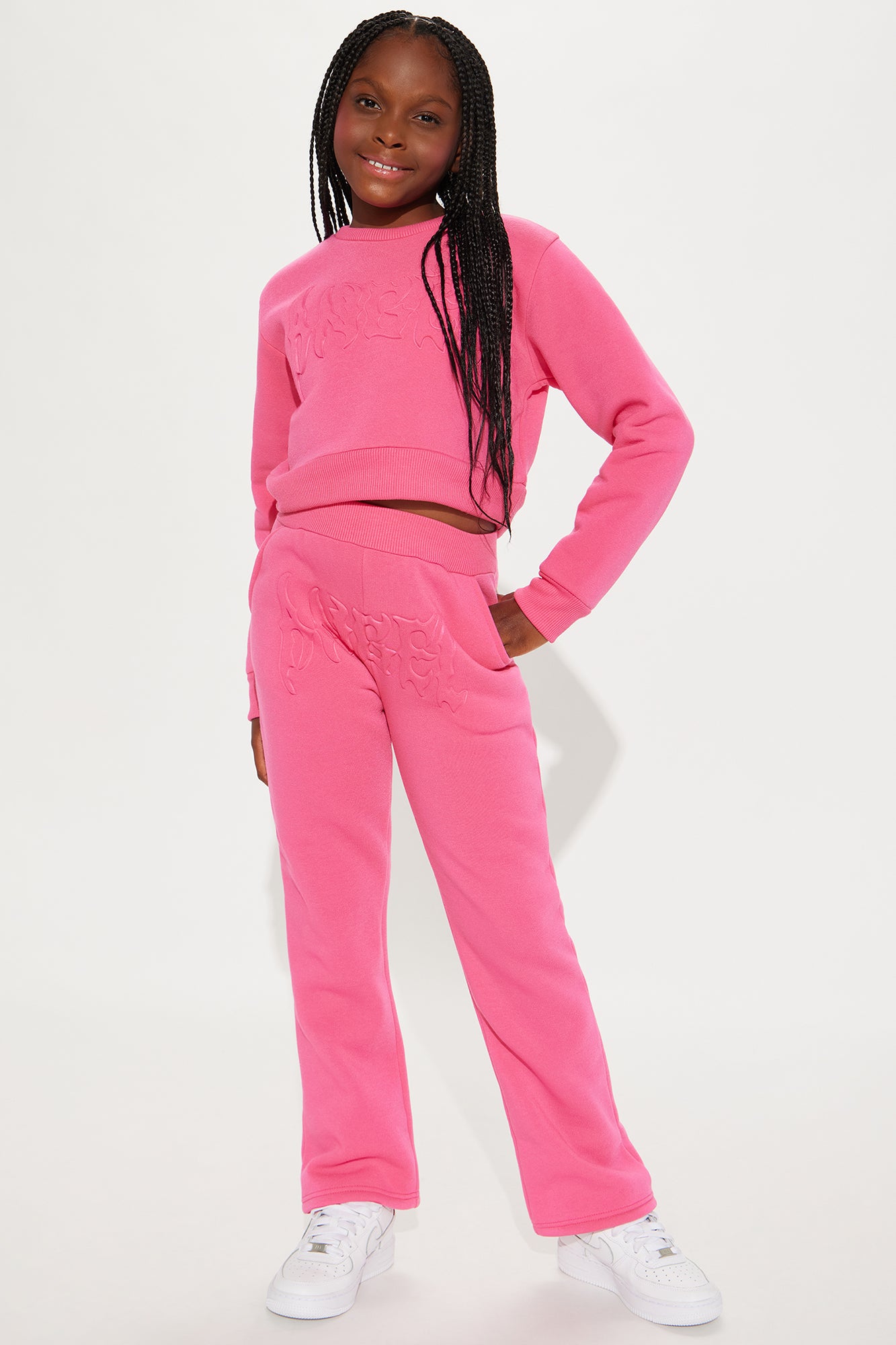 Mini Angel Fleece Pant Set- Fuchsia
