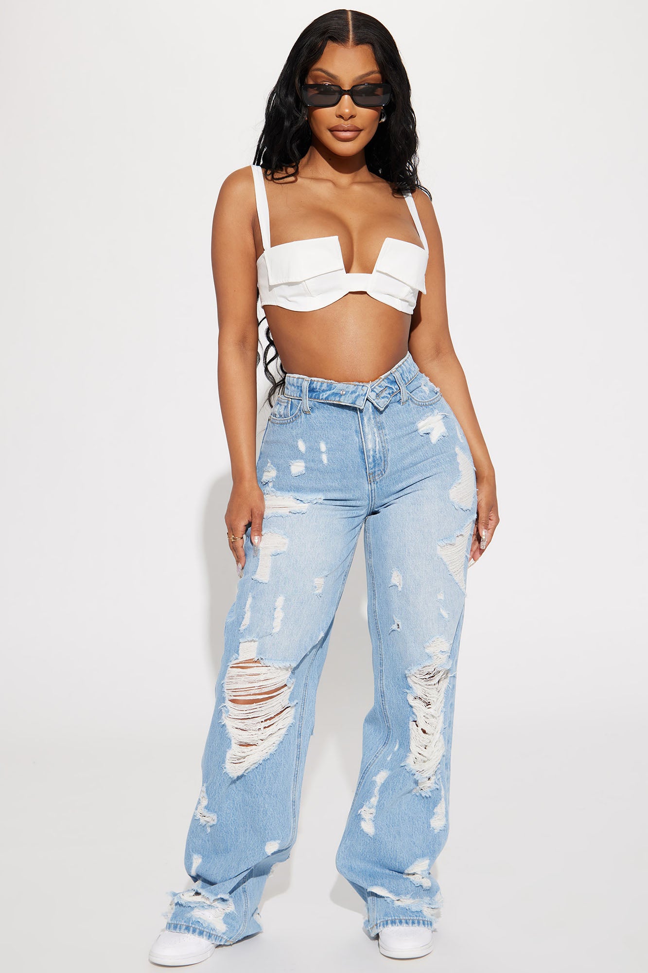 Summer Fling Destroyed Foldover Baggy Jean