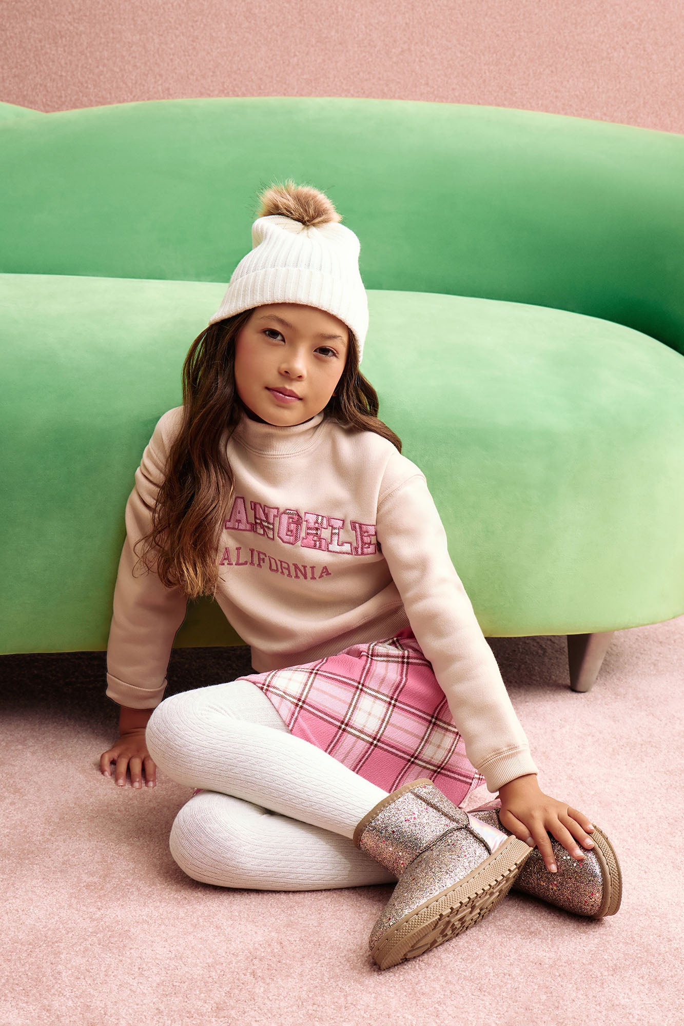 Mini So LA Mock Neck Sweatshirt & Pleated Skirt Set