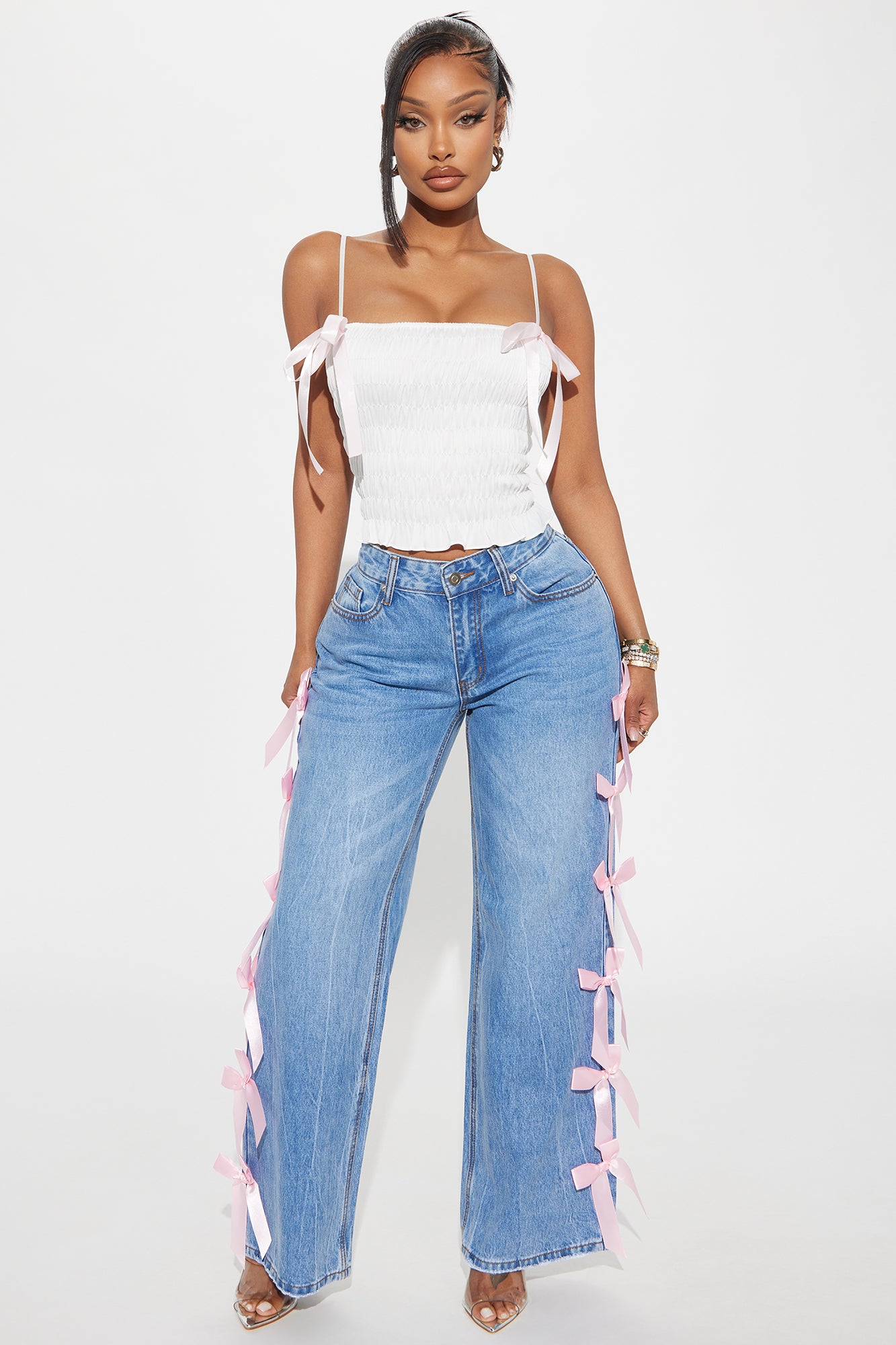 Dremi Ribbon Bow Non Stretch Wide Leg Jeans