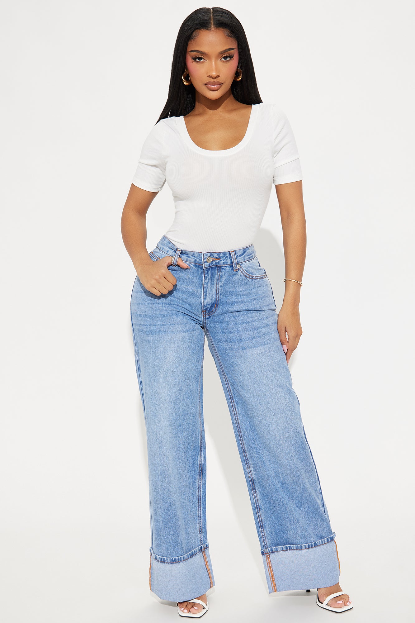 Tania Non Stretch Cuffed Wide Leg Jeans