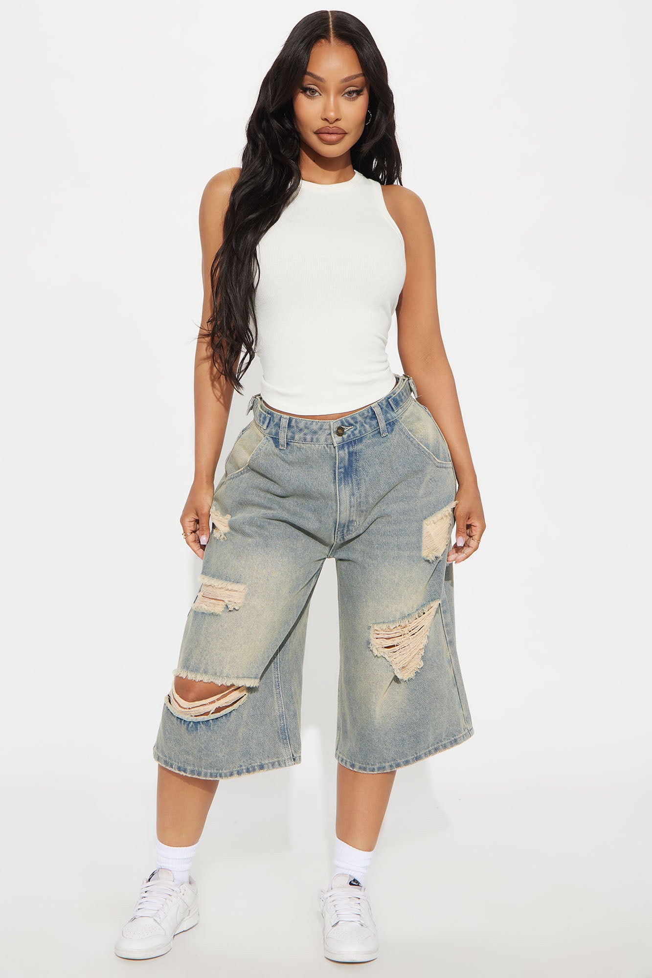 Big Deal Destructed Waistband Tabs Denim Jorts