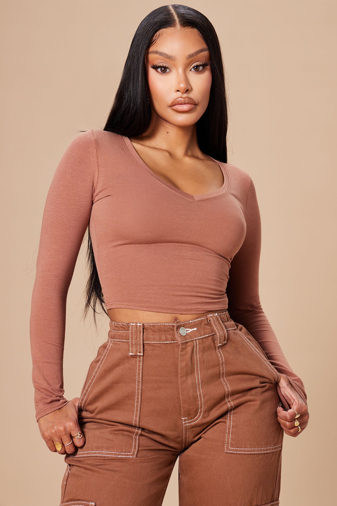 No Brainer Long Sleeve V Neck Tee