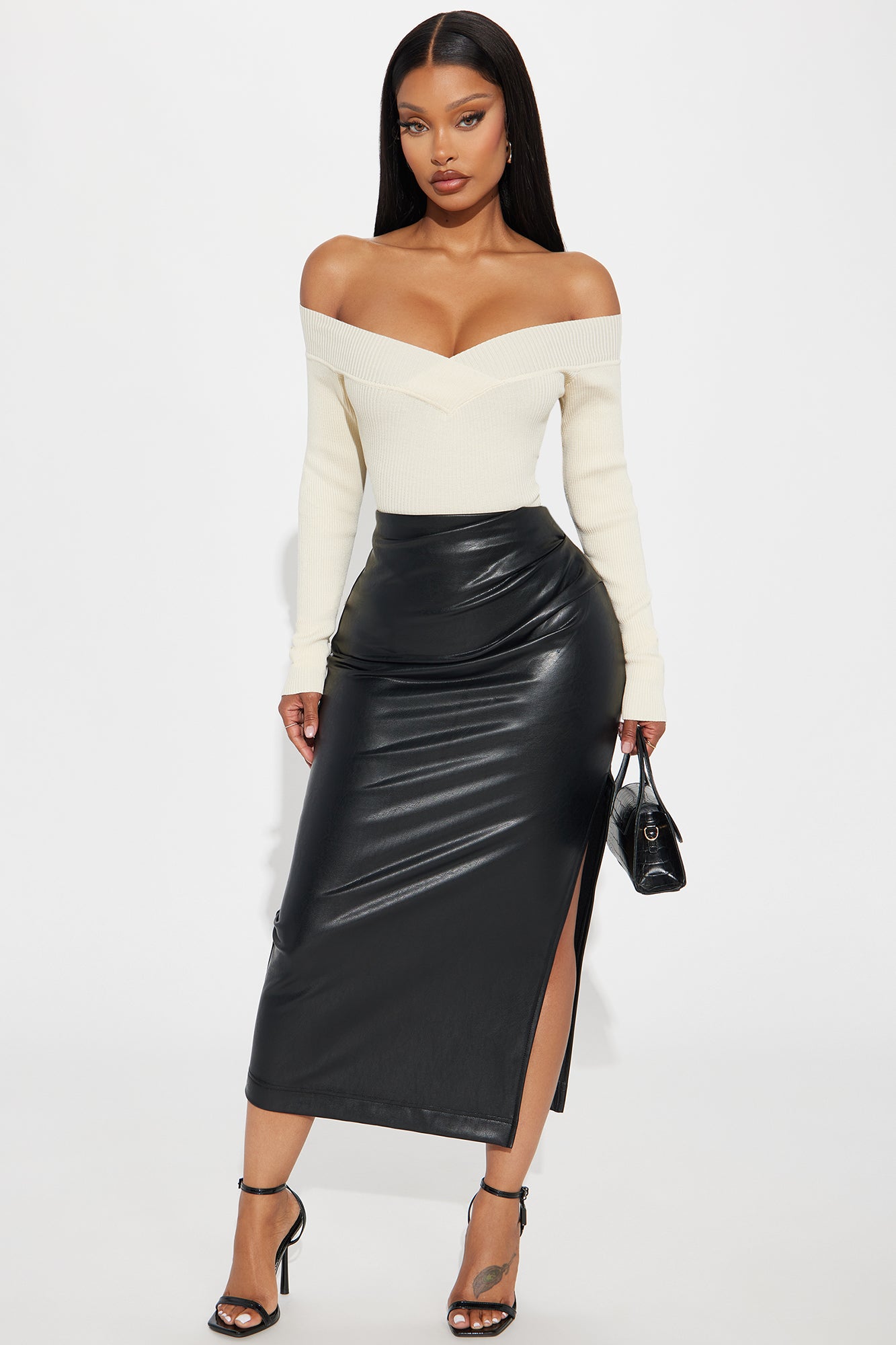 By The Corner Faux Leather Midi Skirt