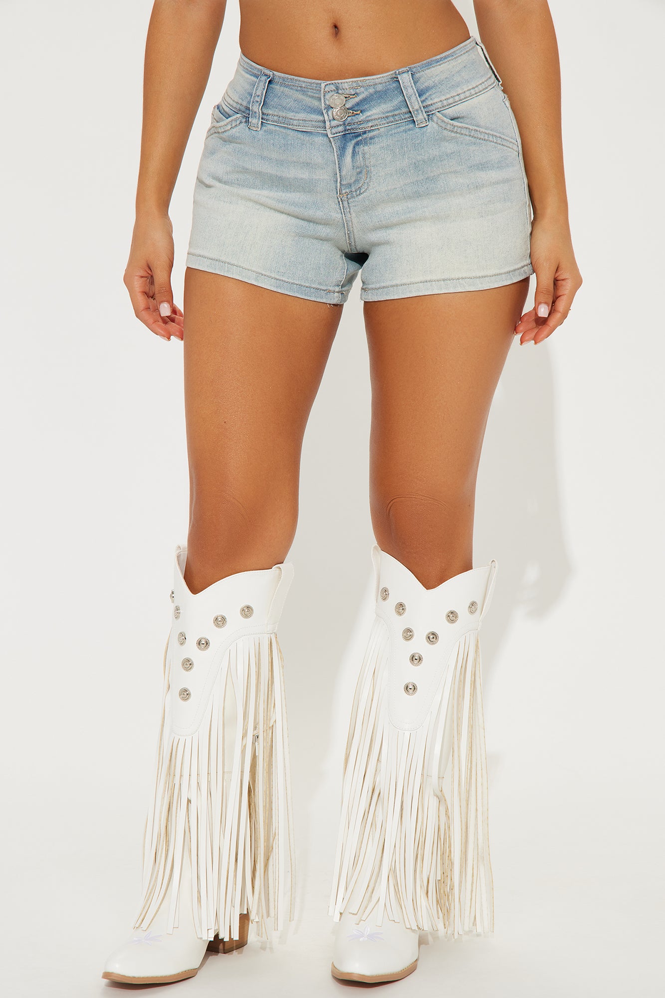 Belle Vie Button Front Low Rise Denim Shorts
