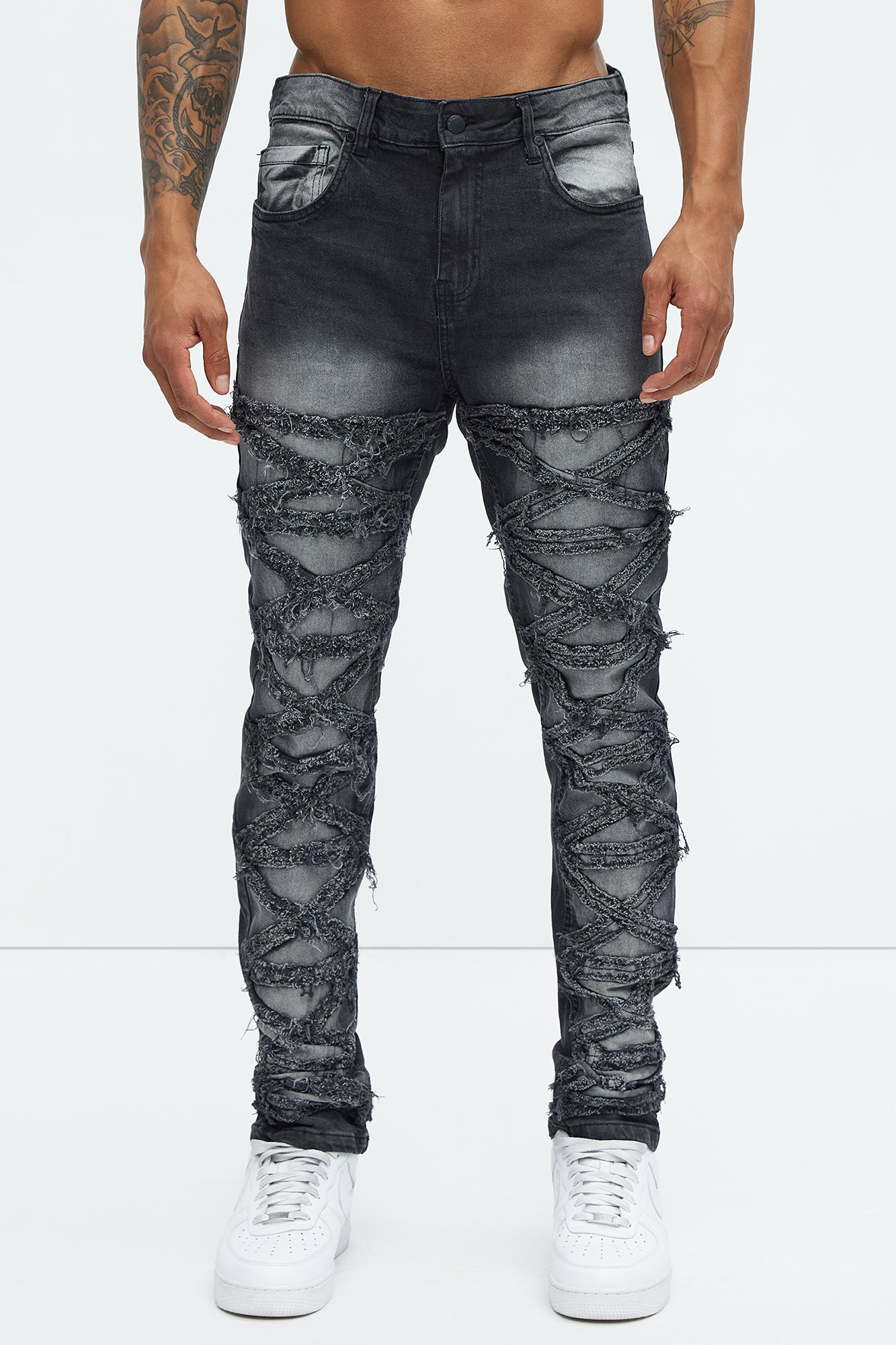 X-Pattern Distressed Skinny Jeans