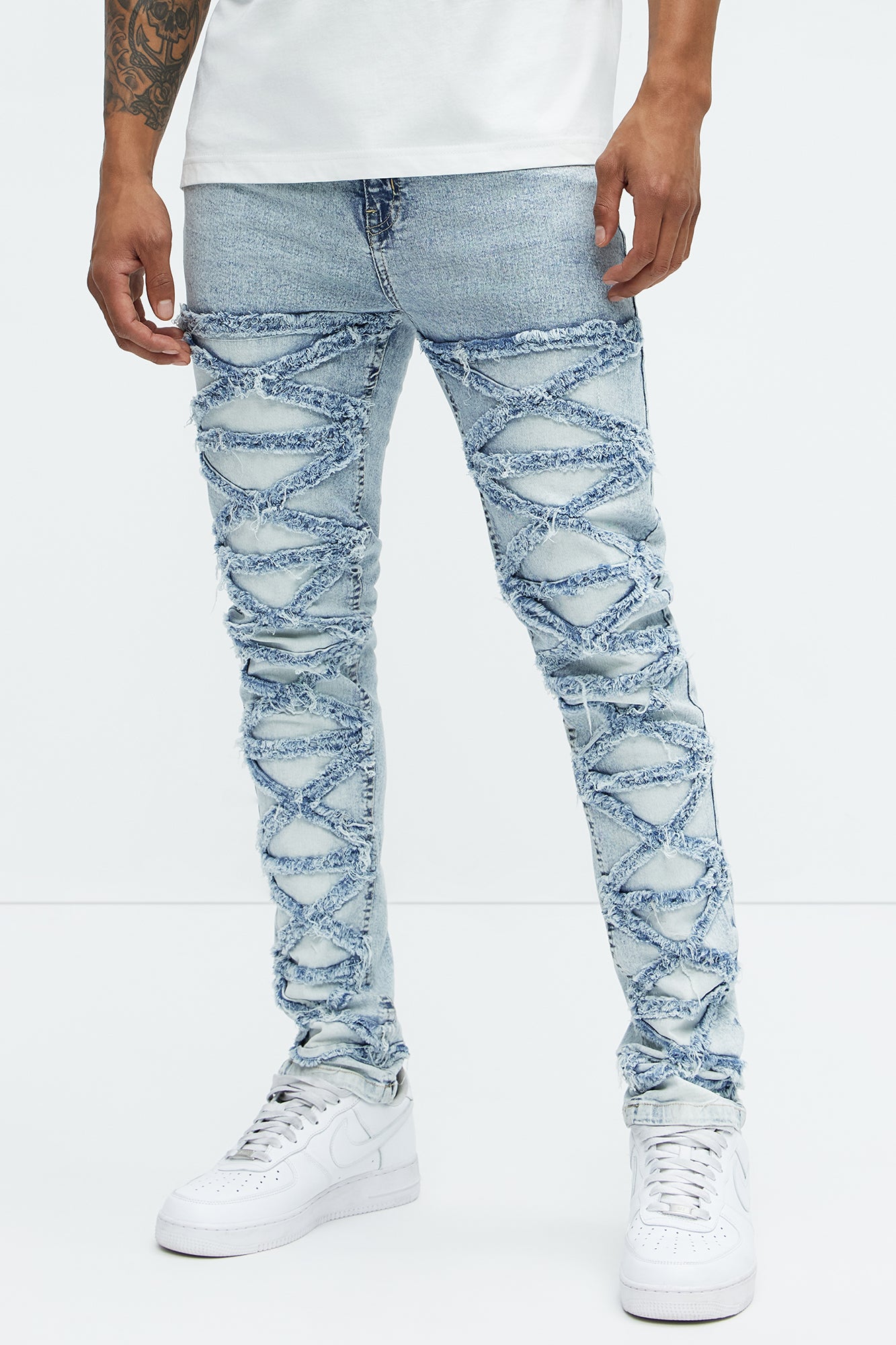 X-Pattern Distressed Skinny Jeans