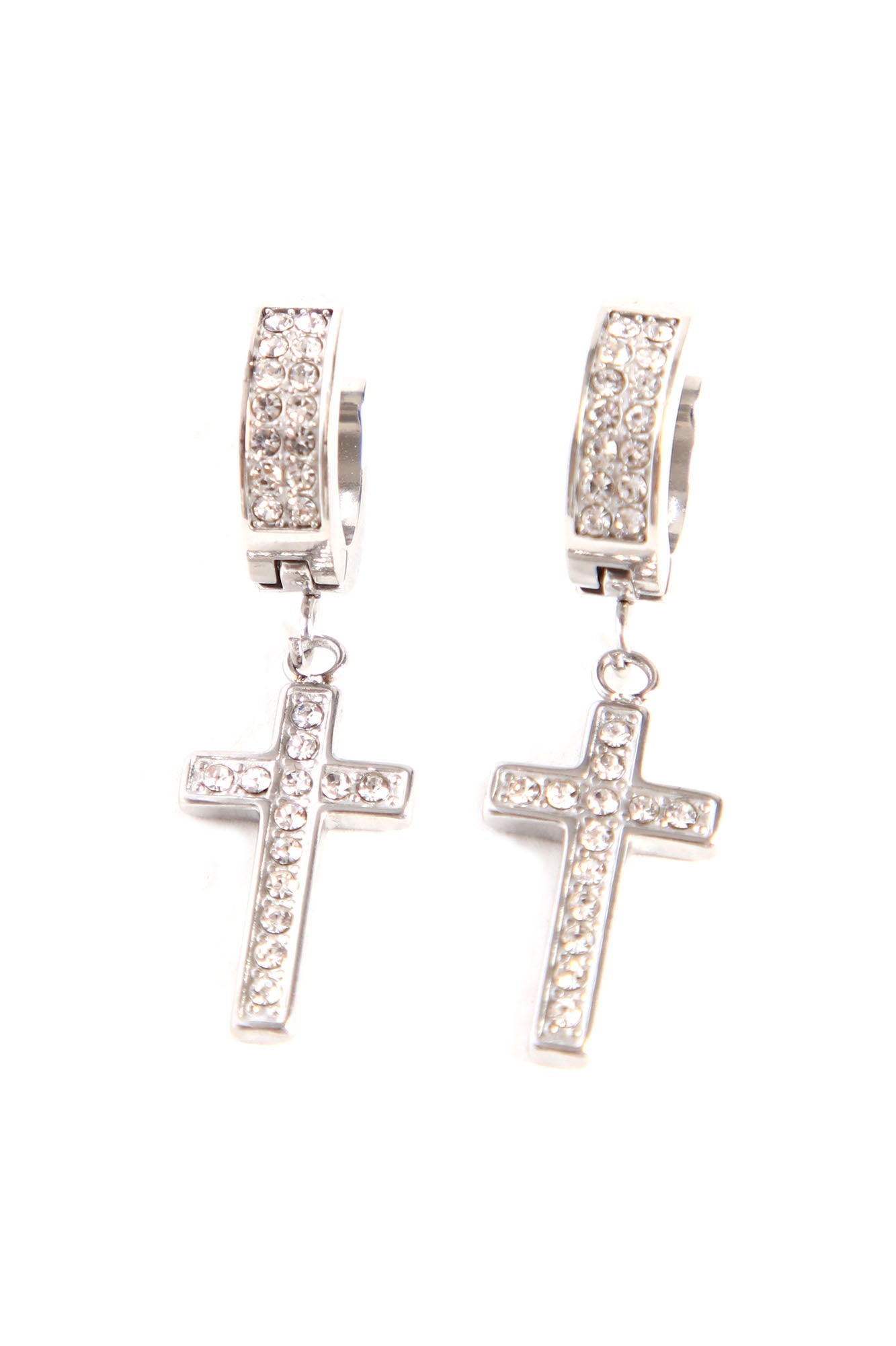 All Iced Up Dangling Cross Earrings
