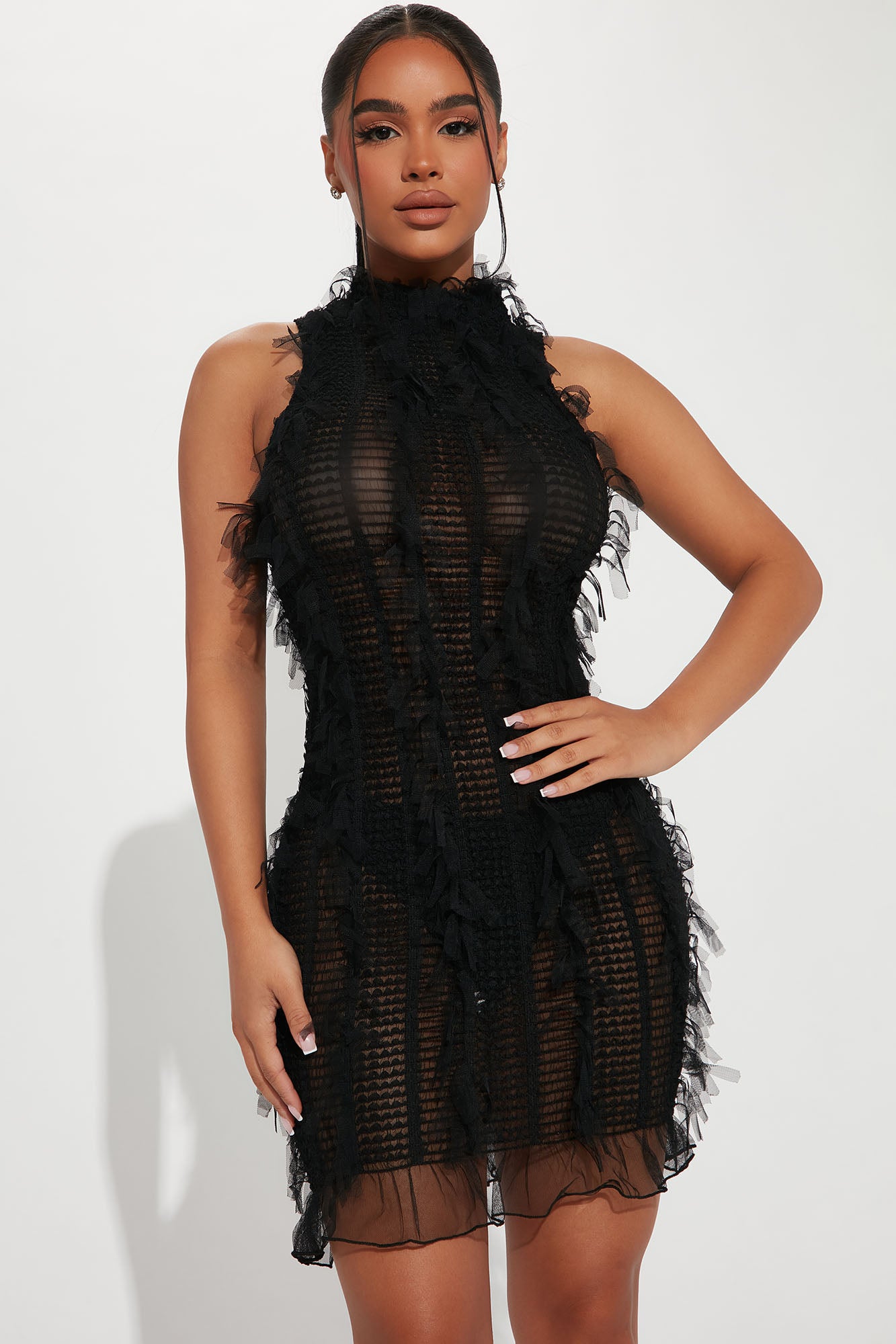 Petite So Dramatic Mesh Mini Dress