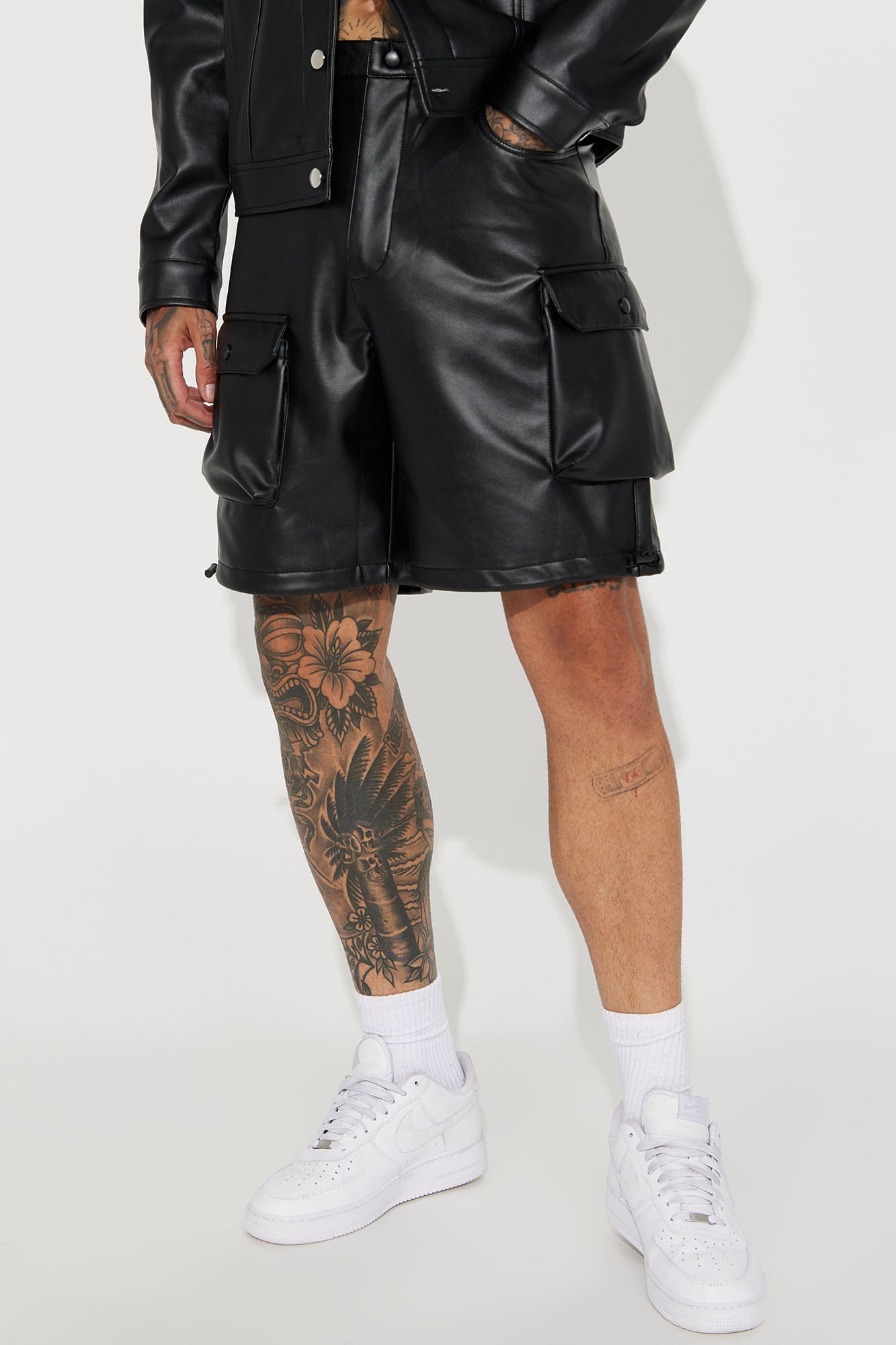 Stunttin' On These Faux Leather Cargo Shorts