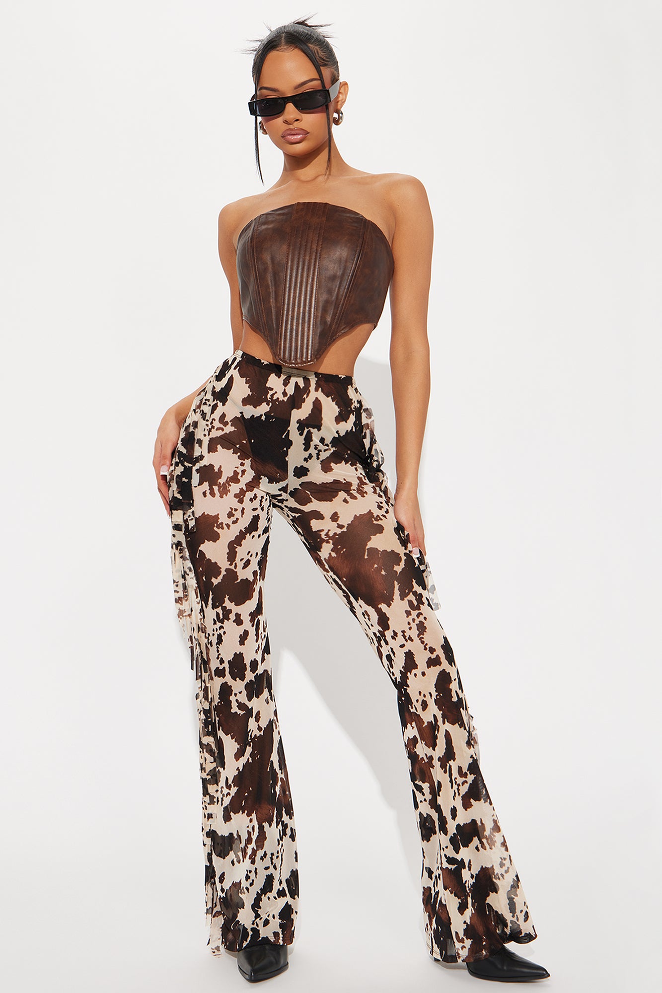 Wild Thing Mesh Cow Print Wide Leg Pant
