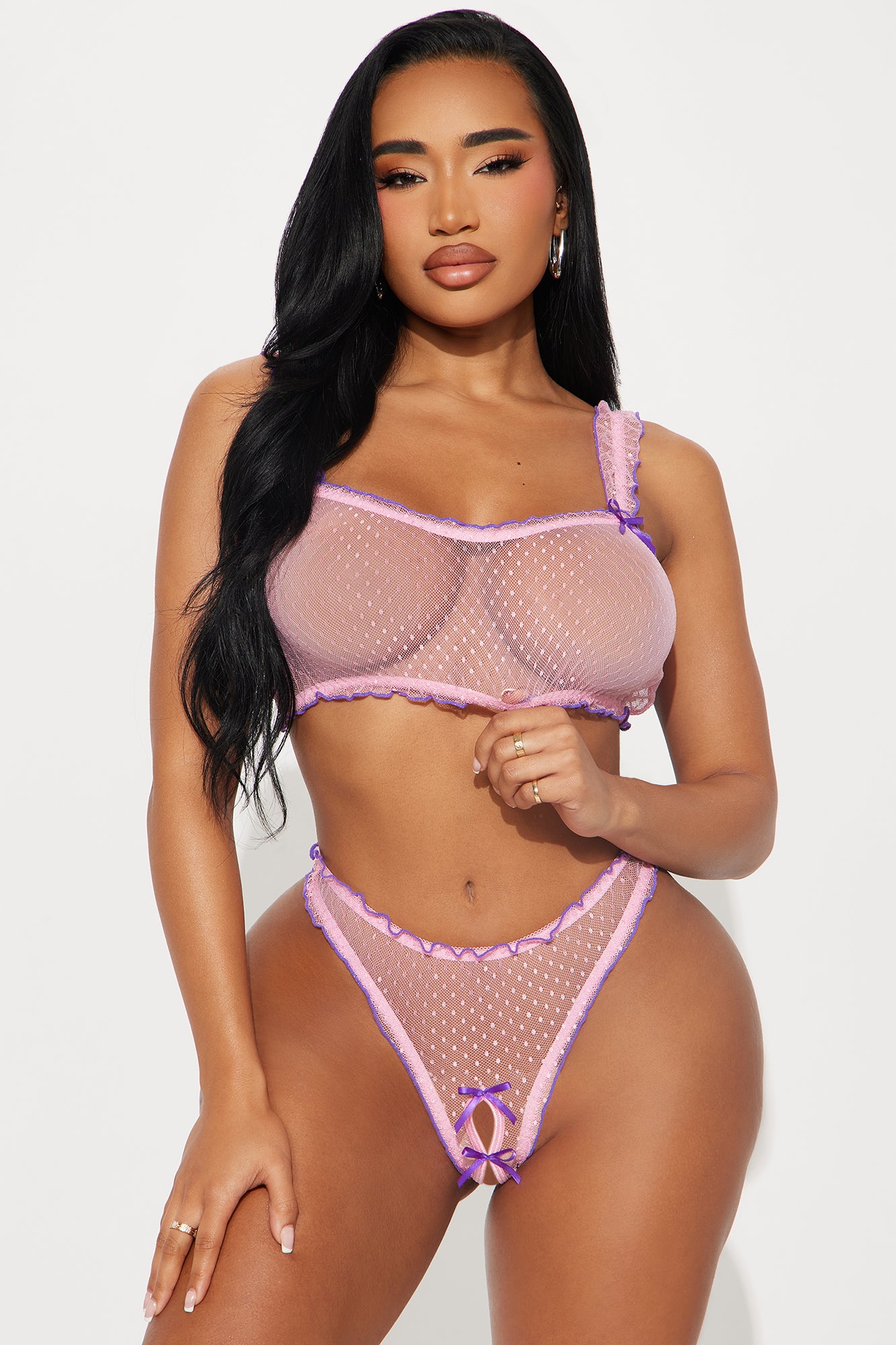 So Precious Mesh Off Shoulder And Crotchless Panty 2 Piece Set