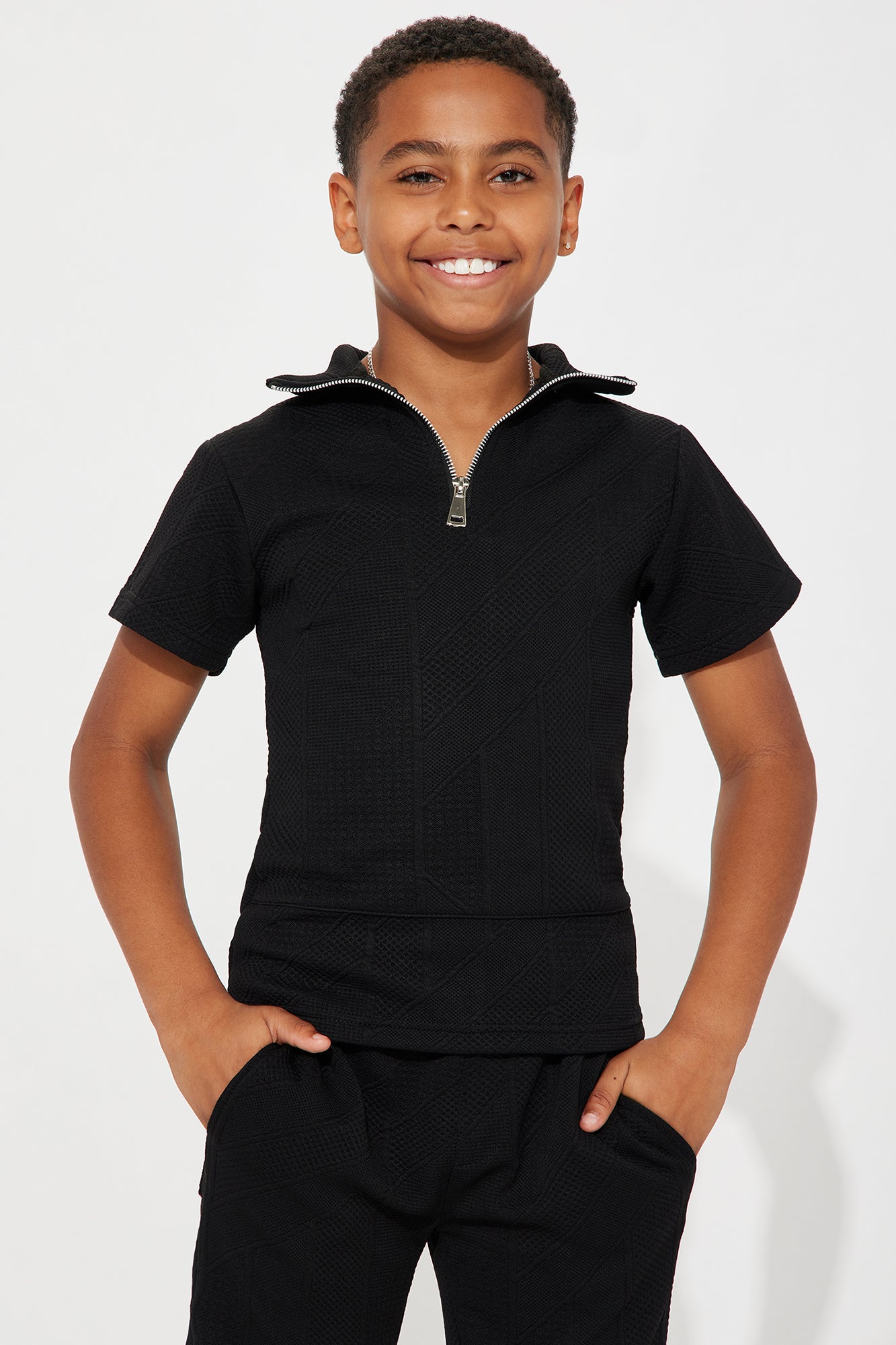 Mini Textured Knit 1/4 Zip Top