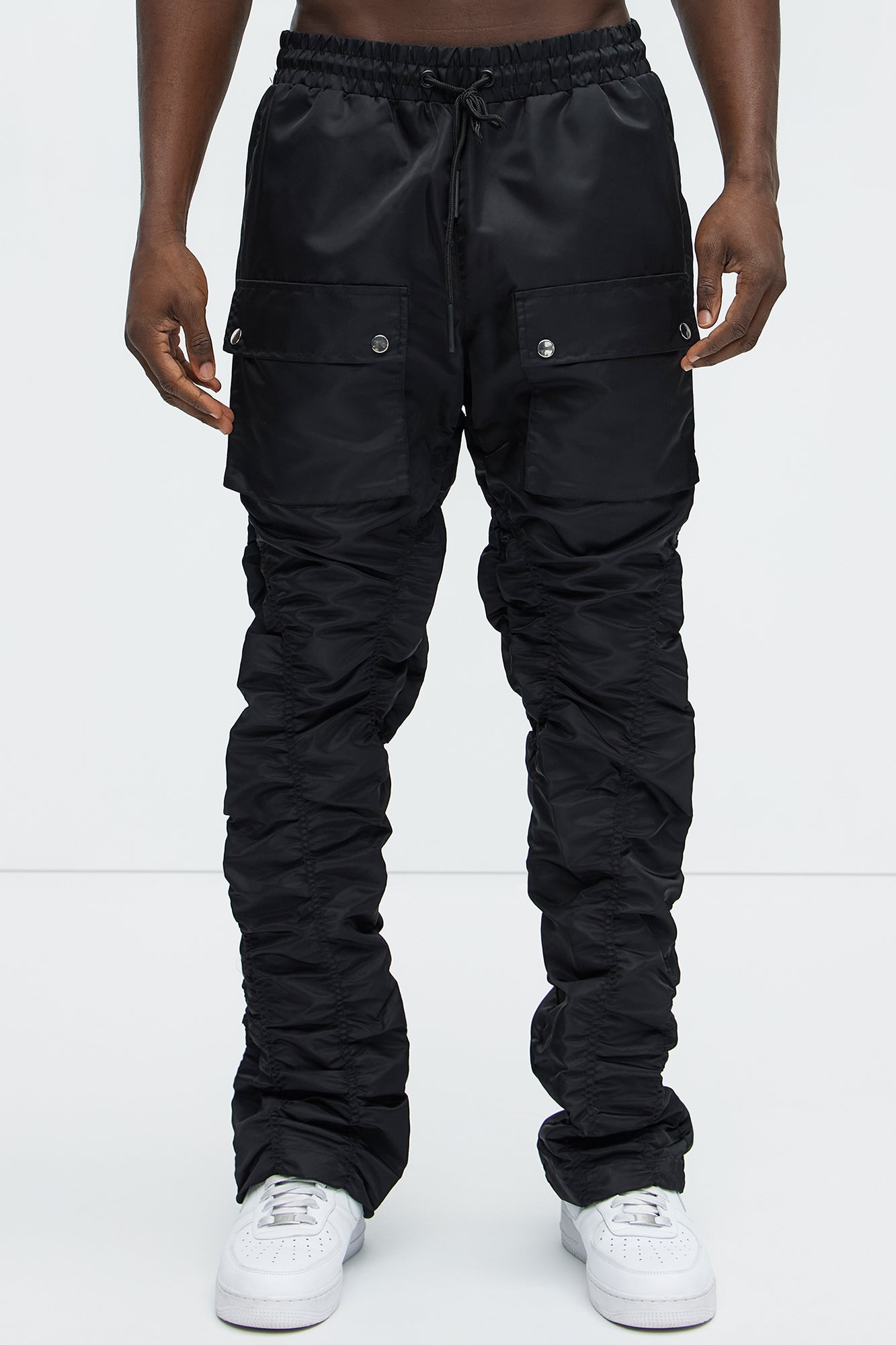 Scrunched Flared Nylon Cargo Pants