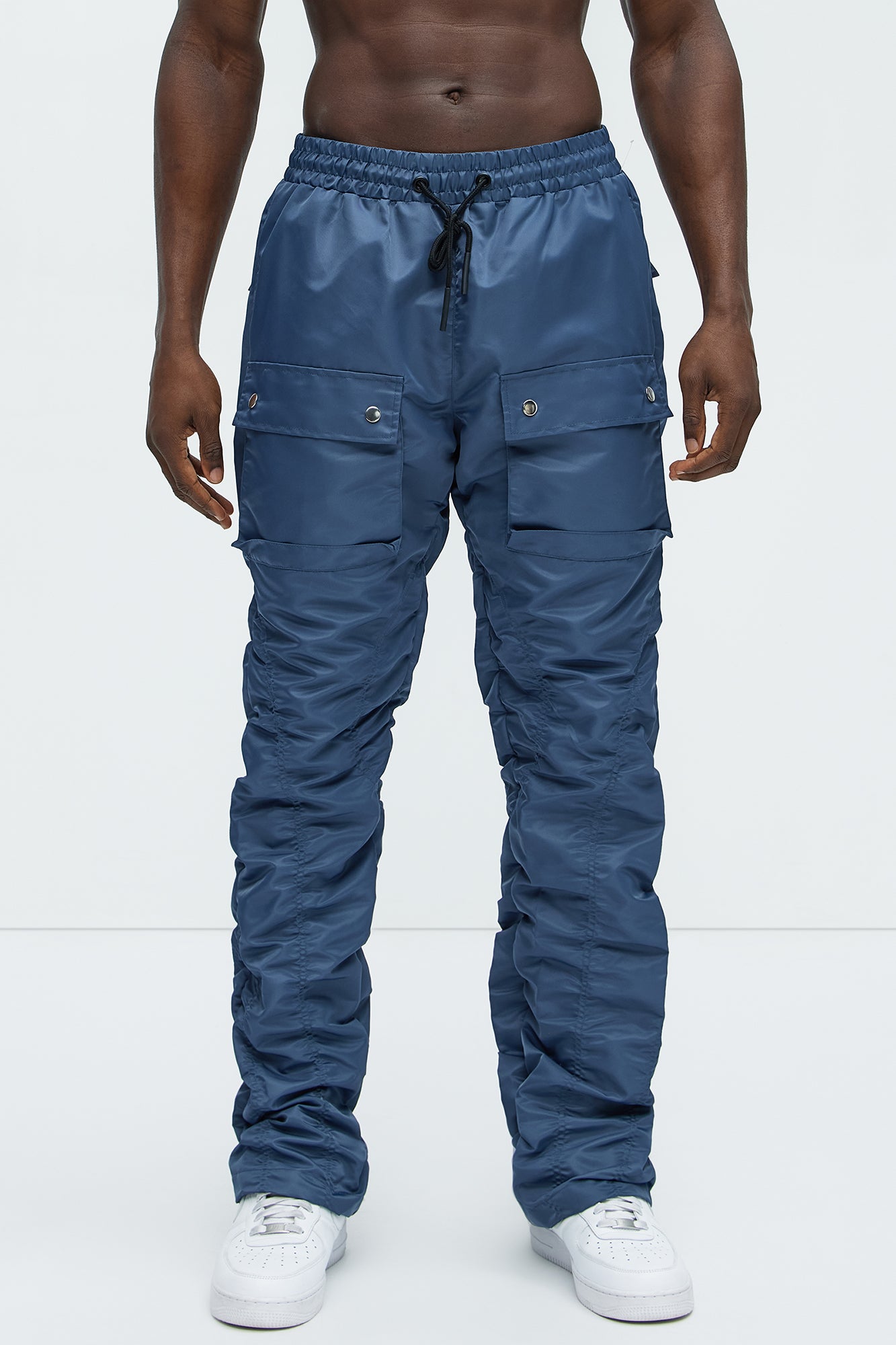 Scrunched Flared Nylon Cargo Pants