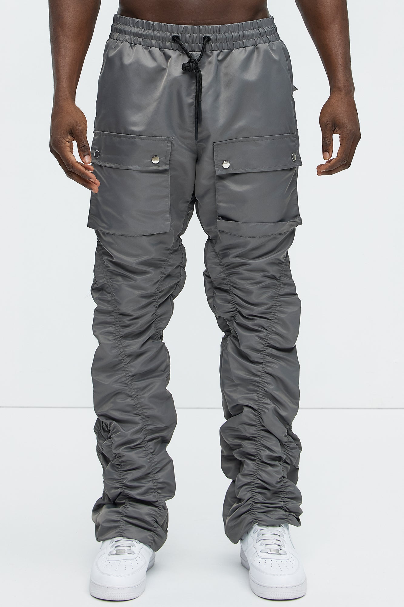 Scrunched Flared Nylon Cargo Pants