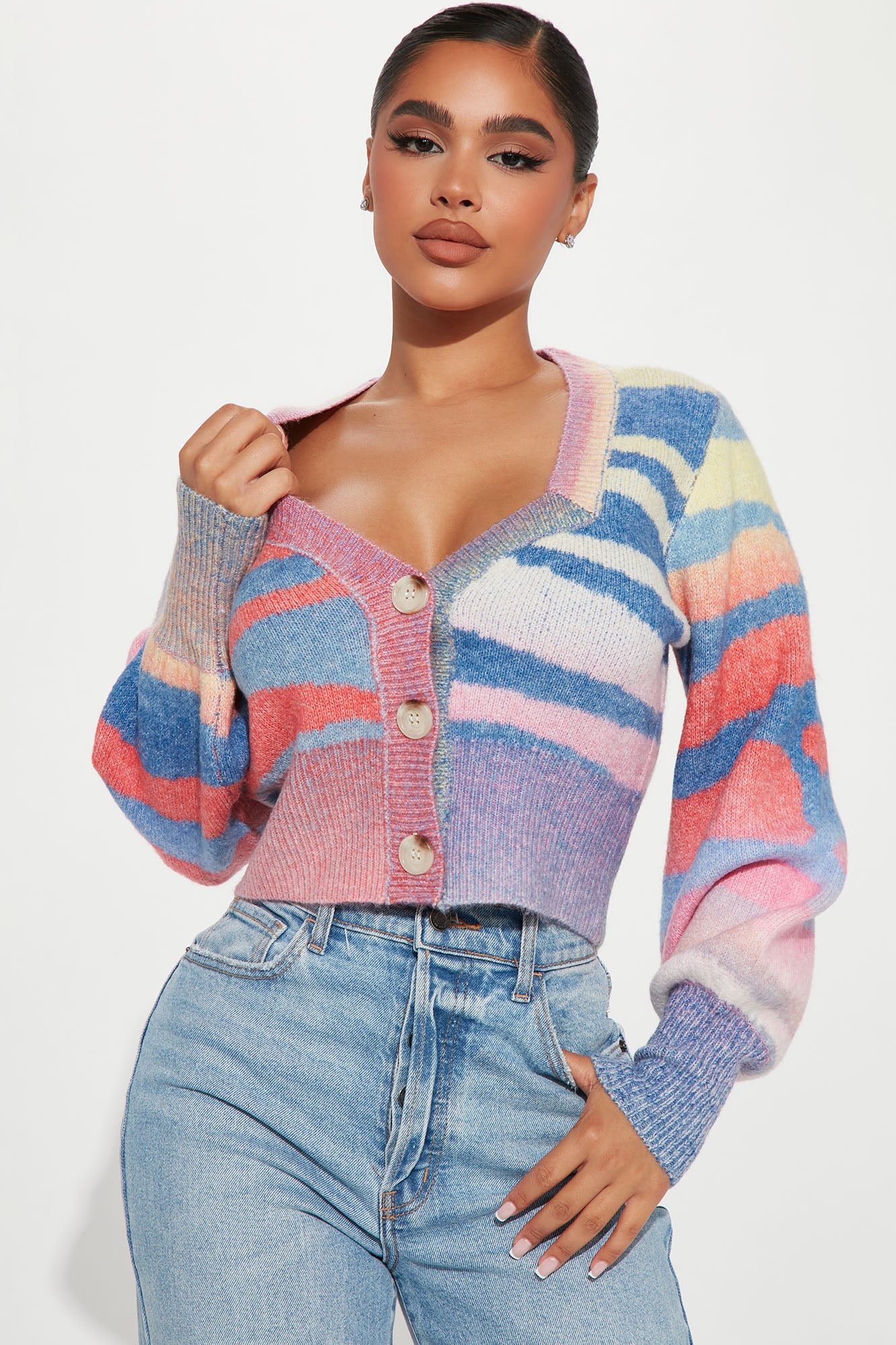 Lunar Abstract Striped Cropped Cardigan