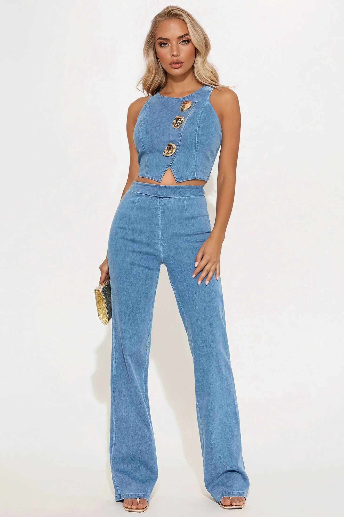 The Savannah Denim Pant Set